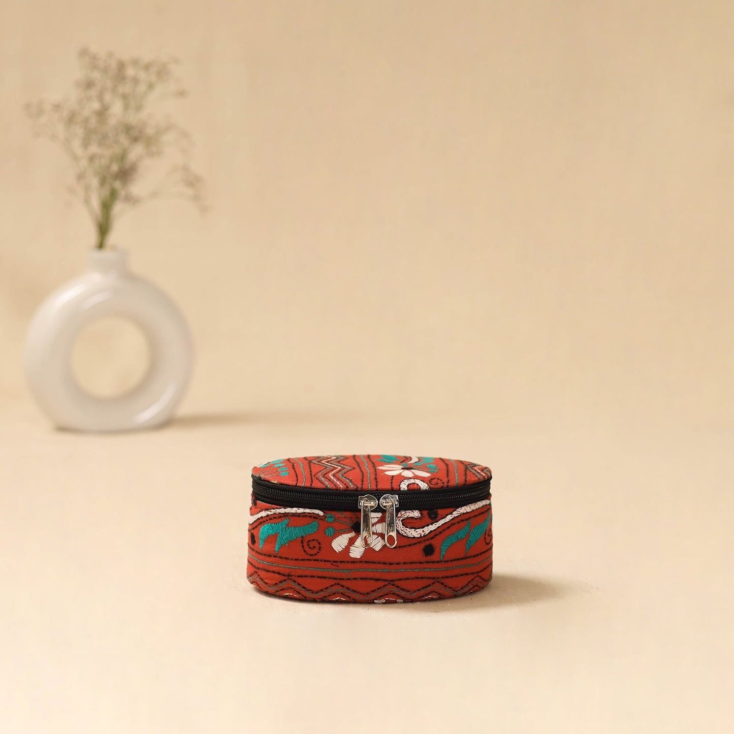 Bengal kantha work handcrafted oval jewellery box