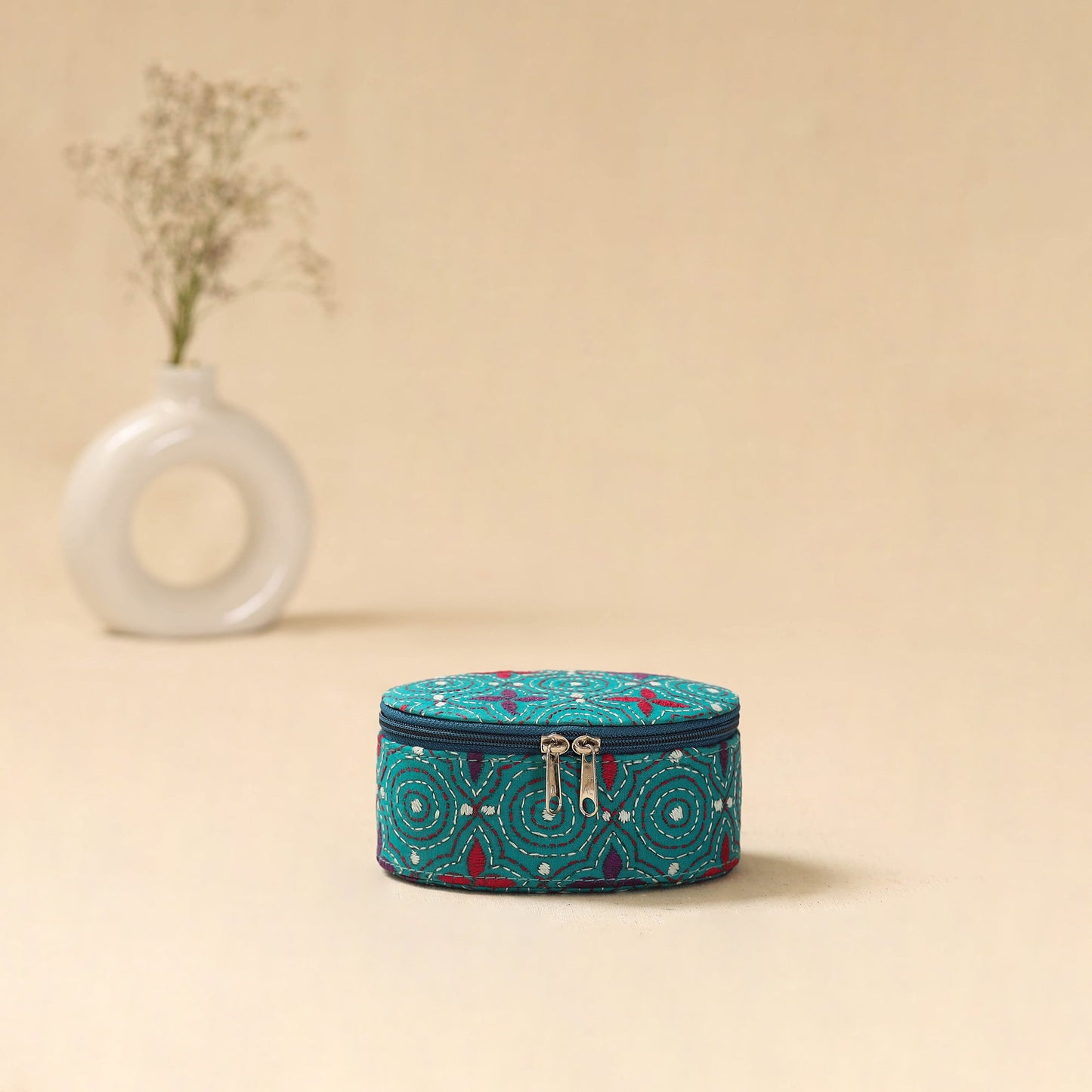 Bengal kantha work handcrafted oval jewellery box