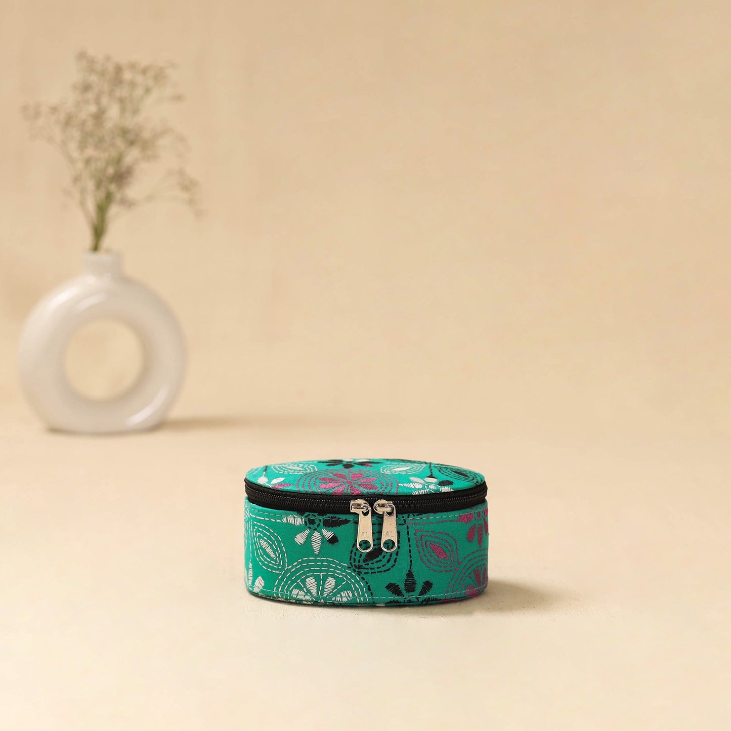 Bengal kantha work handcrafted oval jewellery box