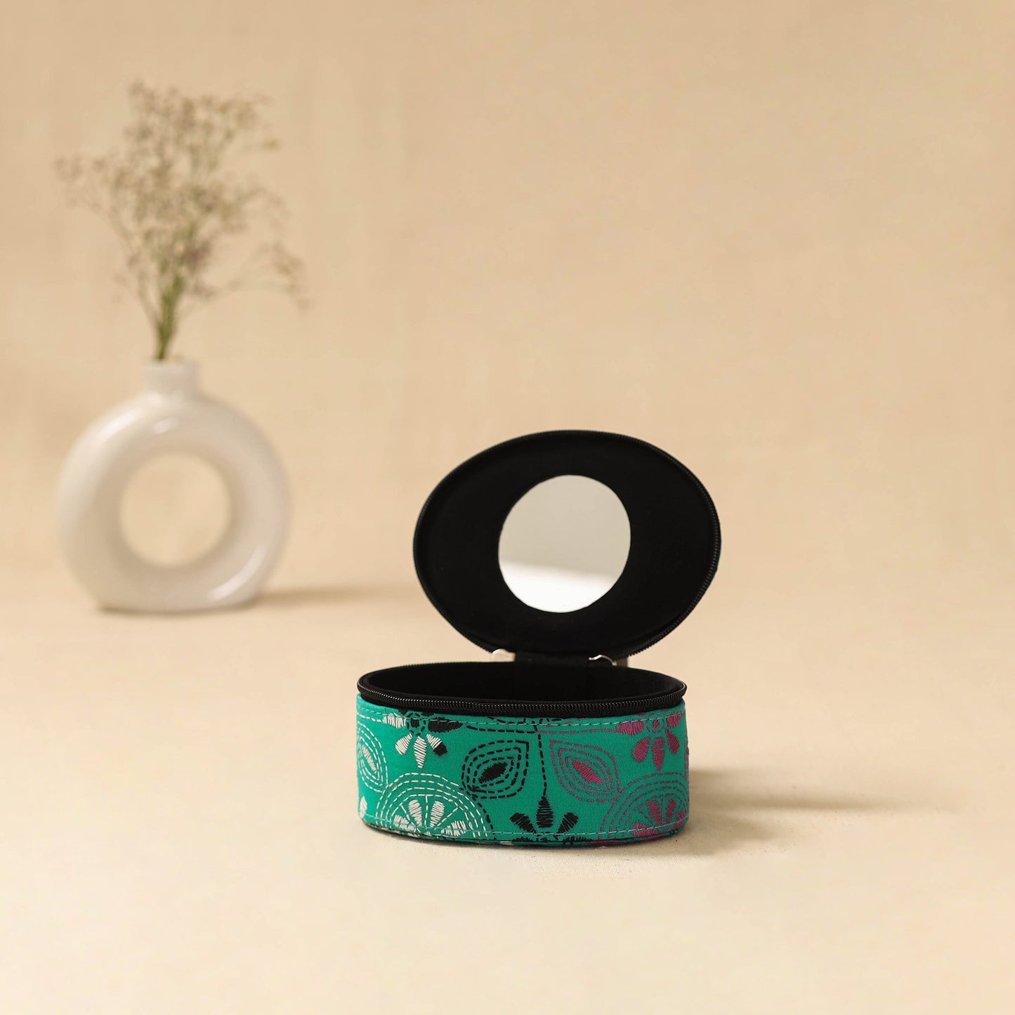 Bengal kantha work handcrafted oval jewellery box