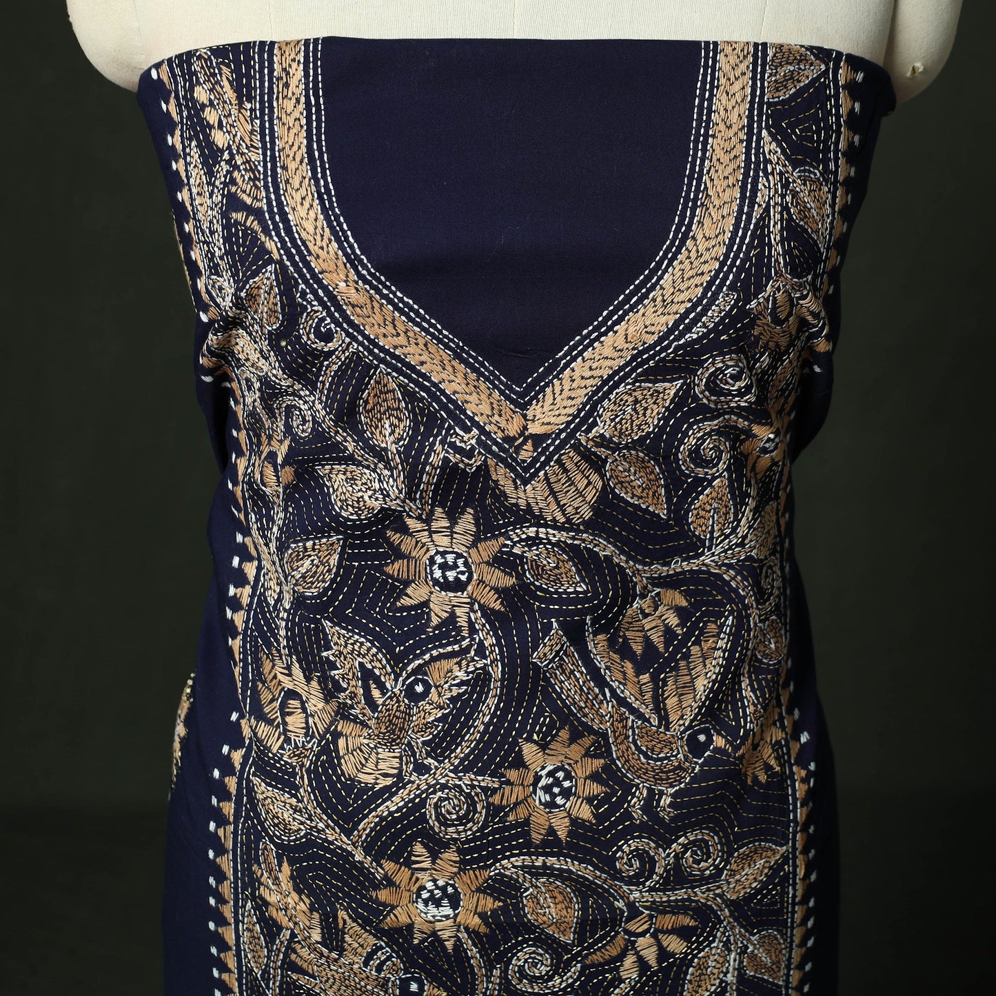 Bengal nakshi kantha hand embroidered cotton unstitched