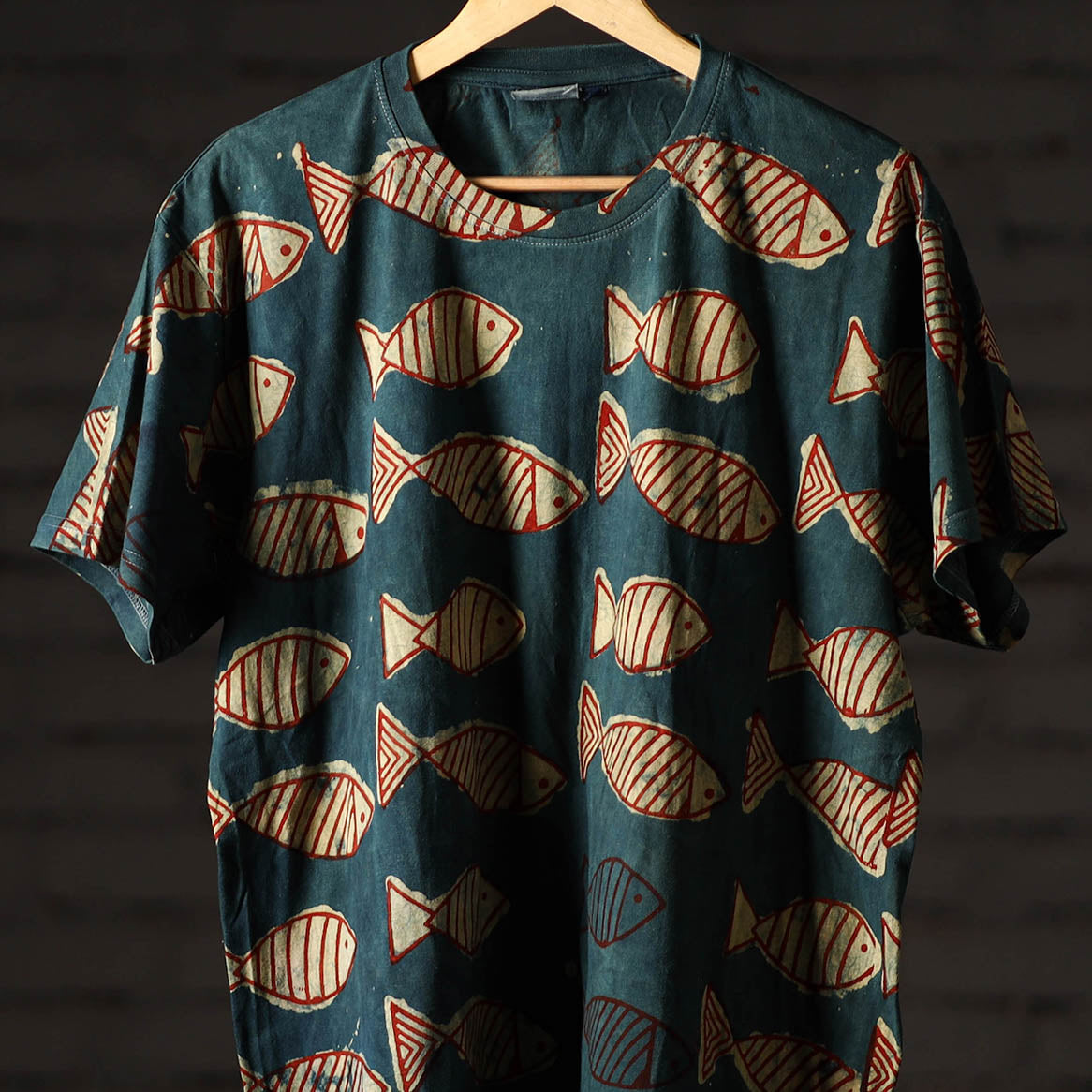 Bindaas Block Art Printed Cotton Unisex Round Neck T-shirt