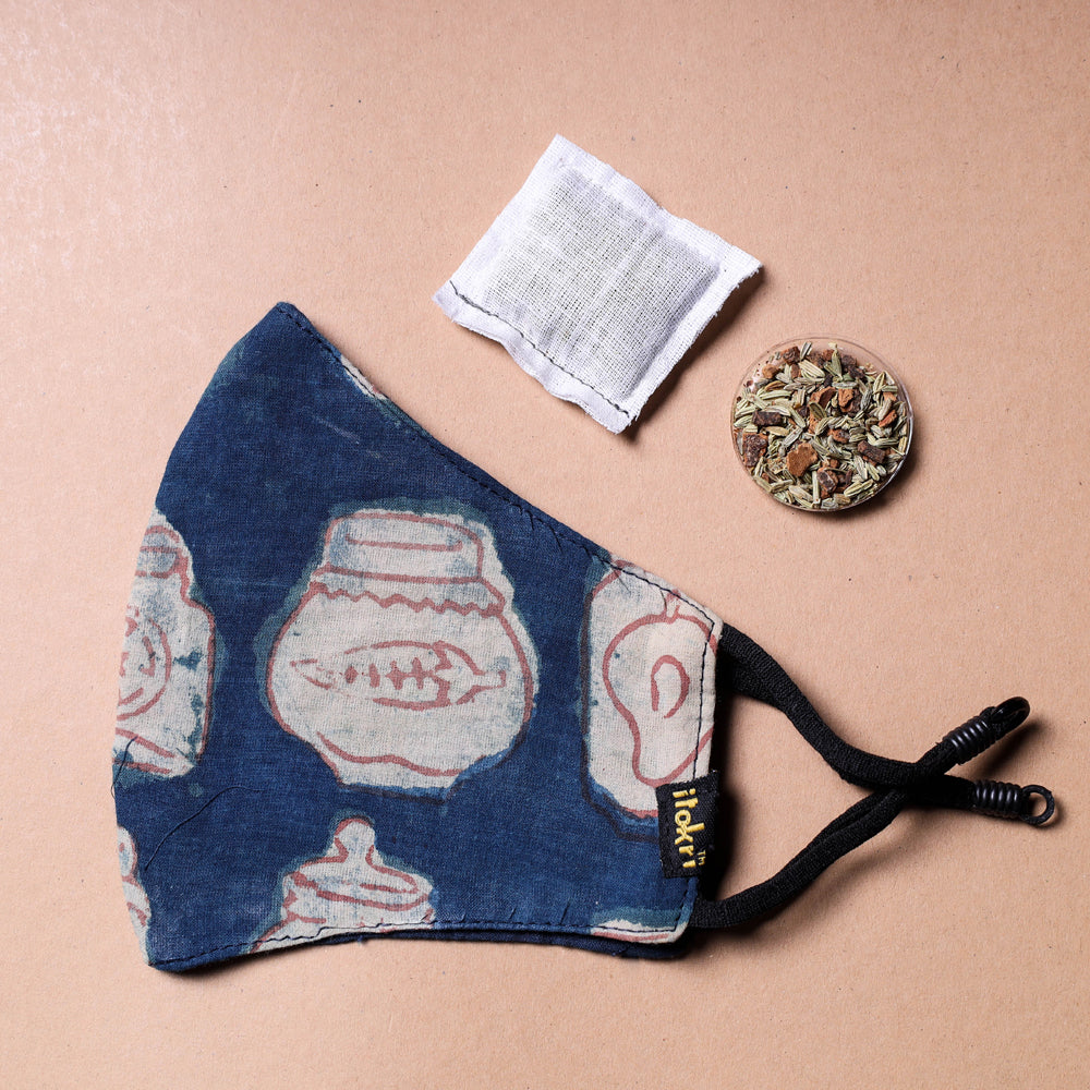 Bindass Block Printed Cotton 3 Layer Snug Fit Face Cover with Herb Pocket