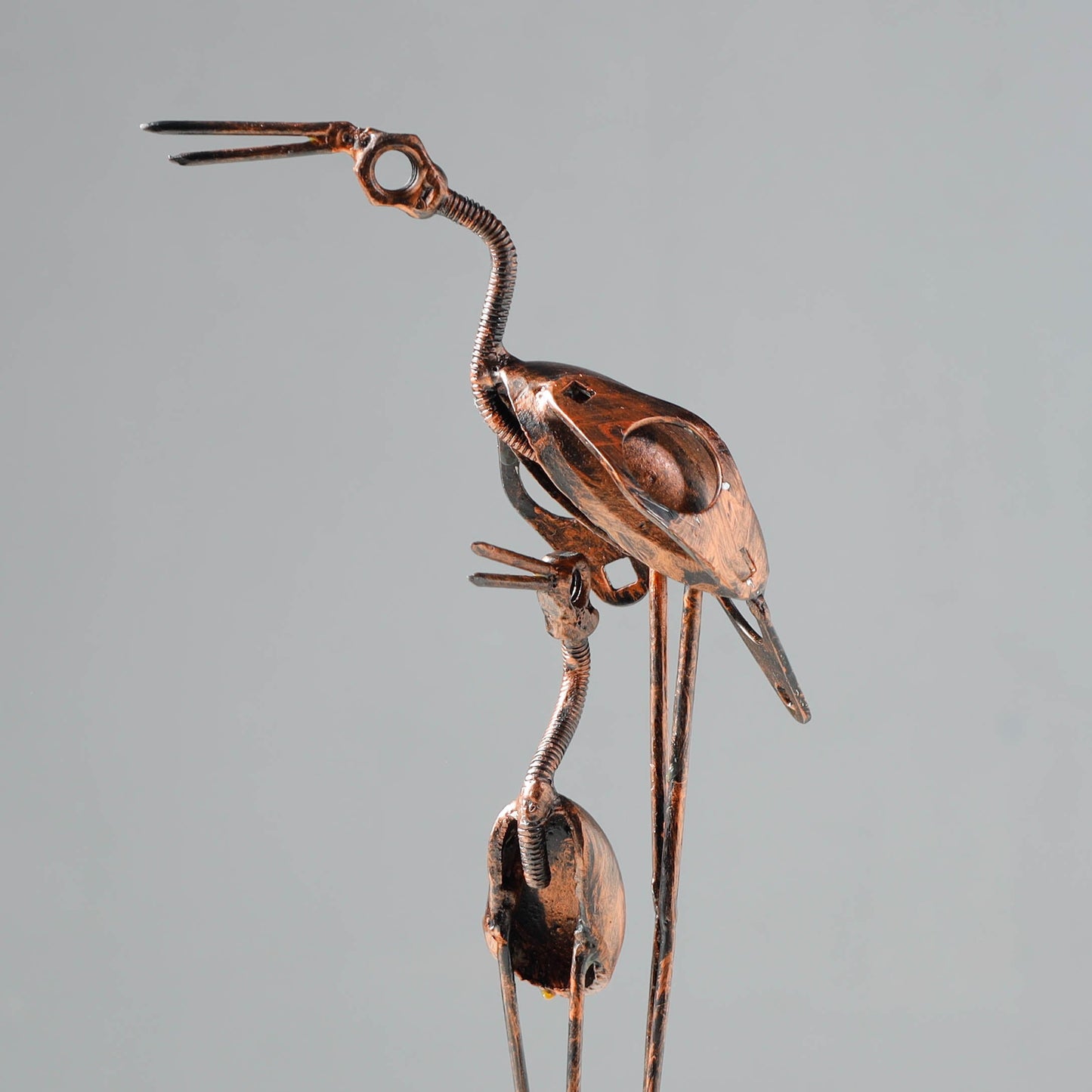 Bird Crane Mother & Child - Handmade Recycled Metal Sculpture by Debabrata Ruidas