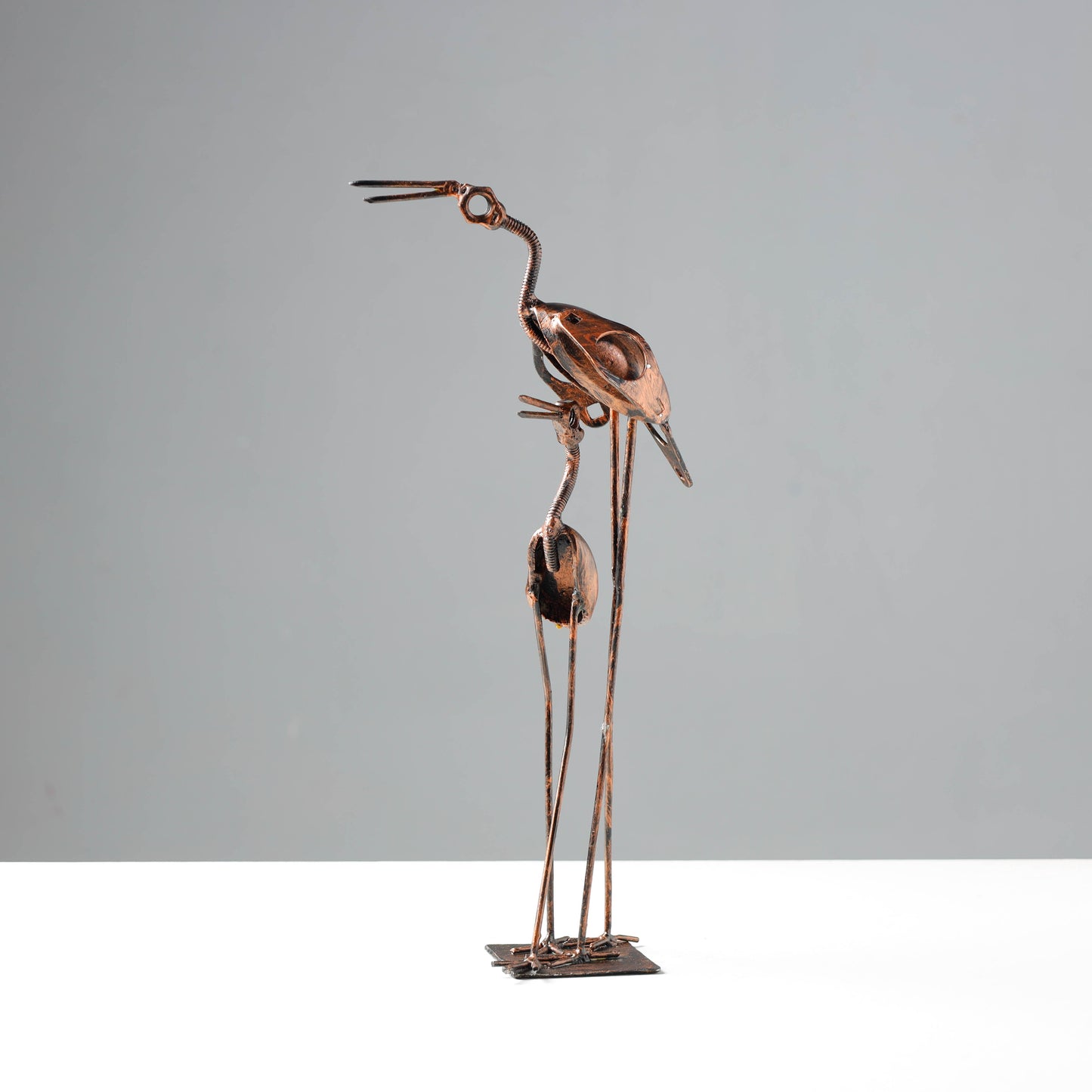 Bird Crane Mother & Child - Handmade Recycled Metal Sculpture by Debabrata Ruidas
