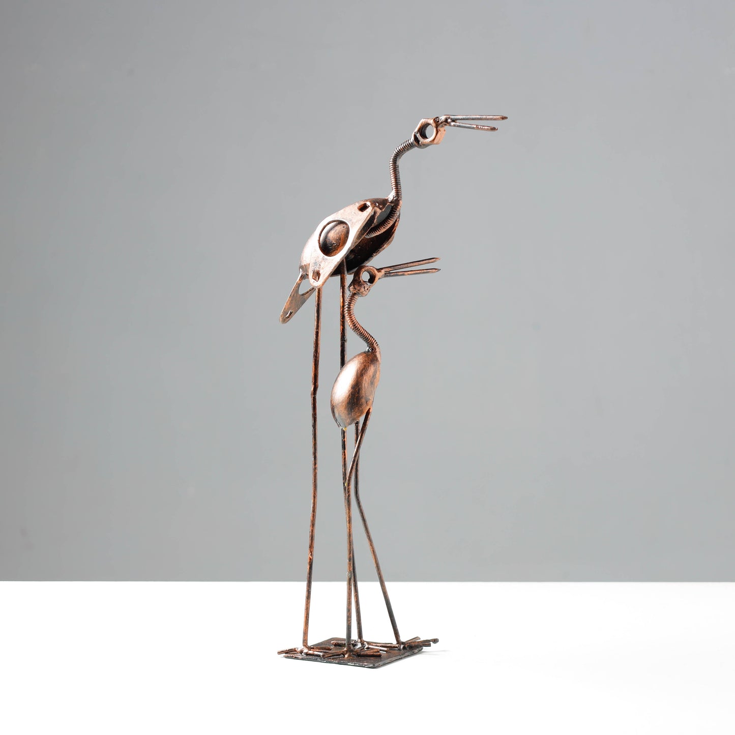 Bird Crane Mother & Child - Handmade Recycled Metal Sculpture by Debabrata Ruidas