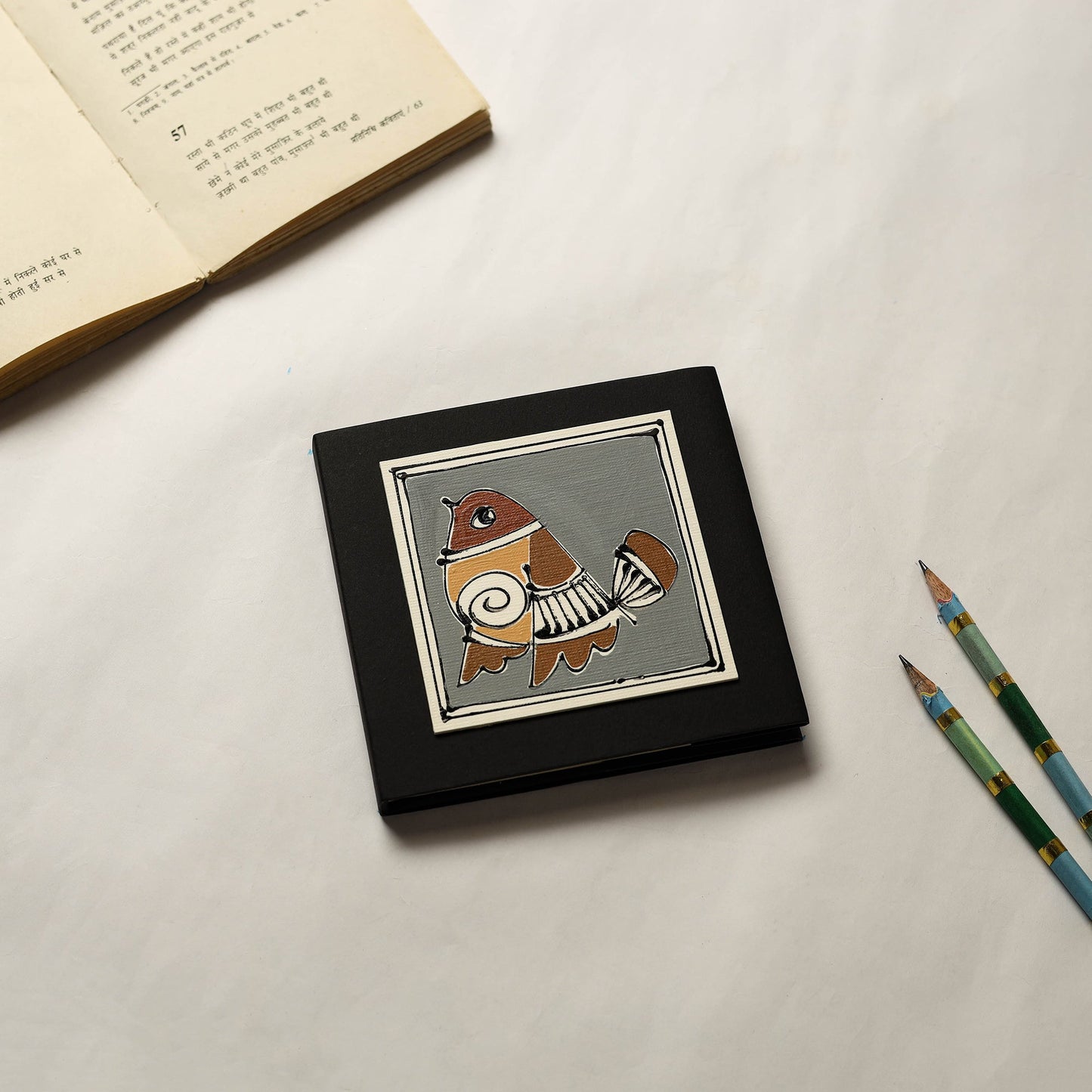 Bird - handpainted handmade paper diary 13 - handcrafted