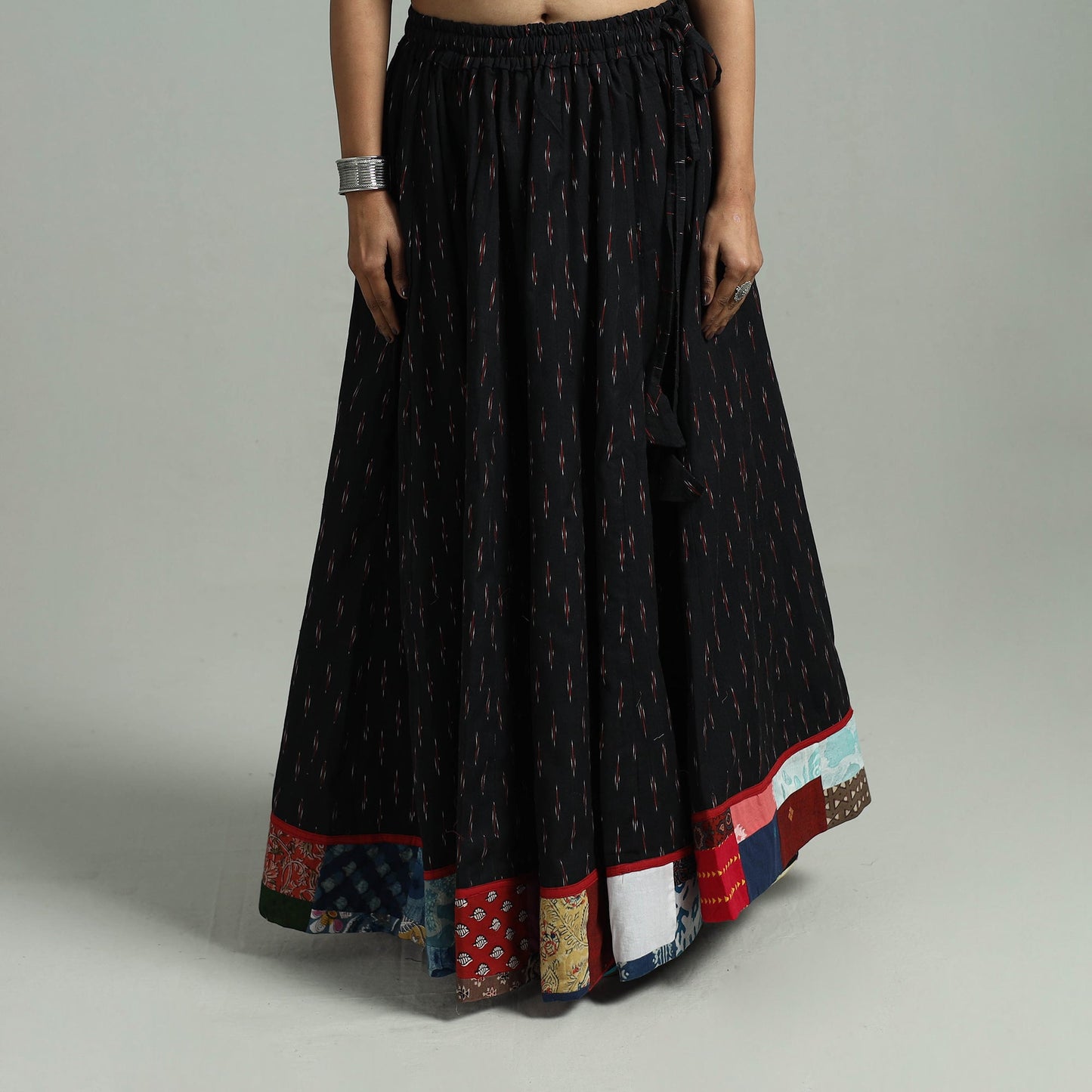 Black - 24 Kali Patchwork Cotton Pochampally Ikat Skirt 39