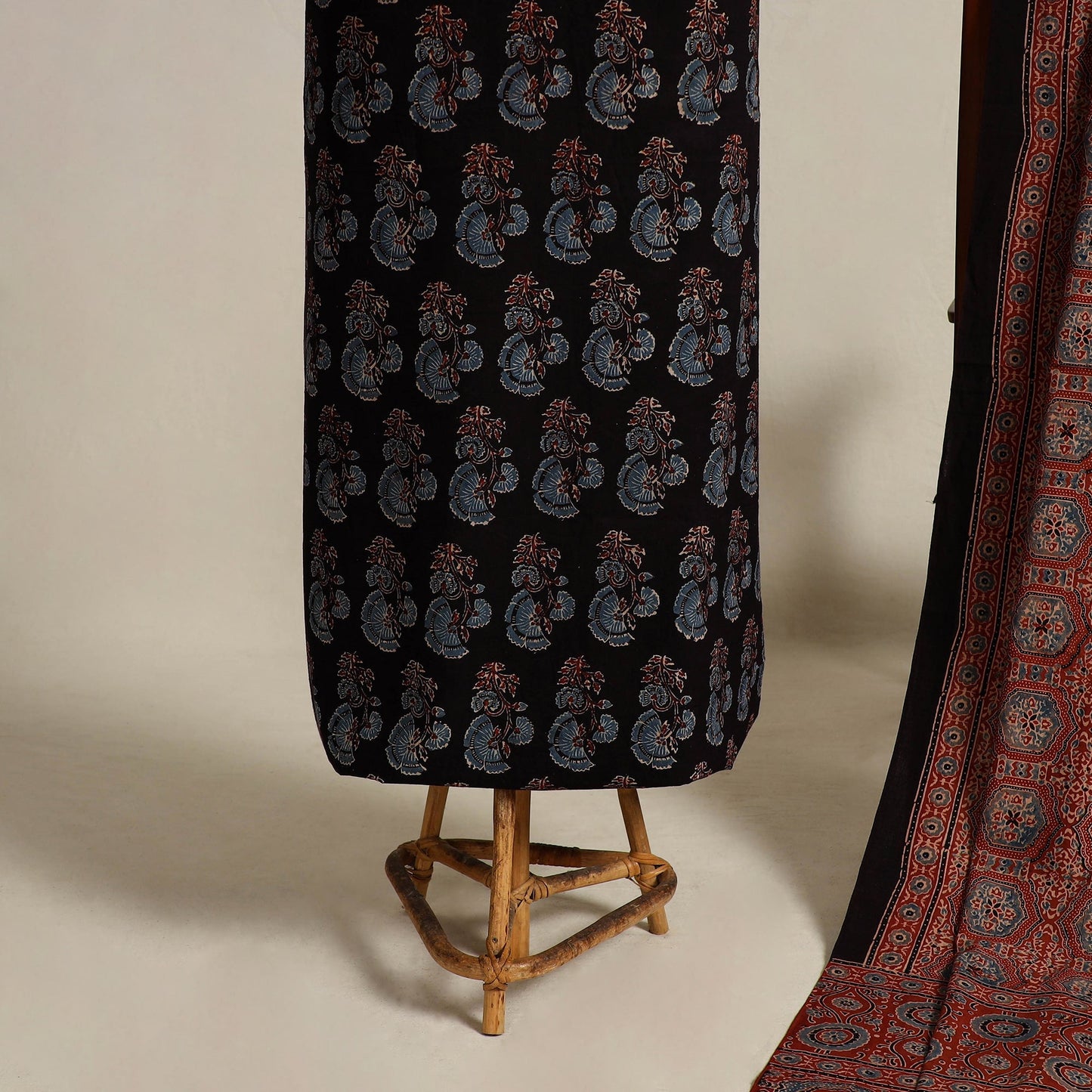 Black 2pc Block Print Natural Dyed Ajrakh Dress Material