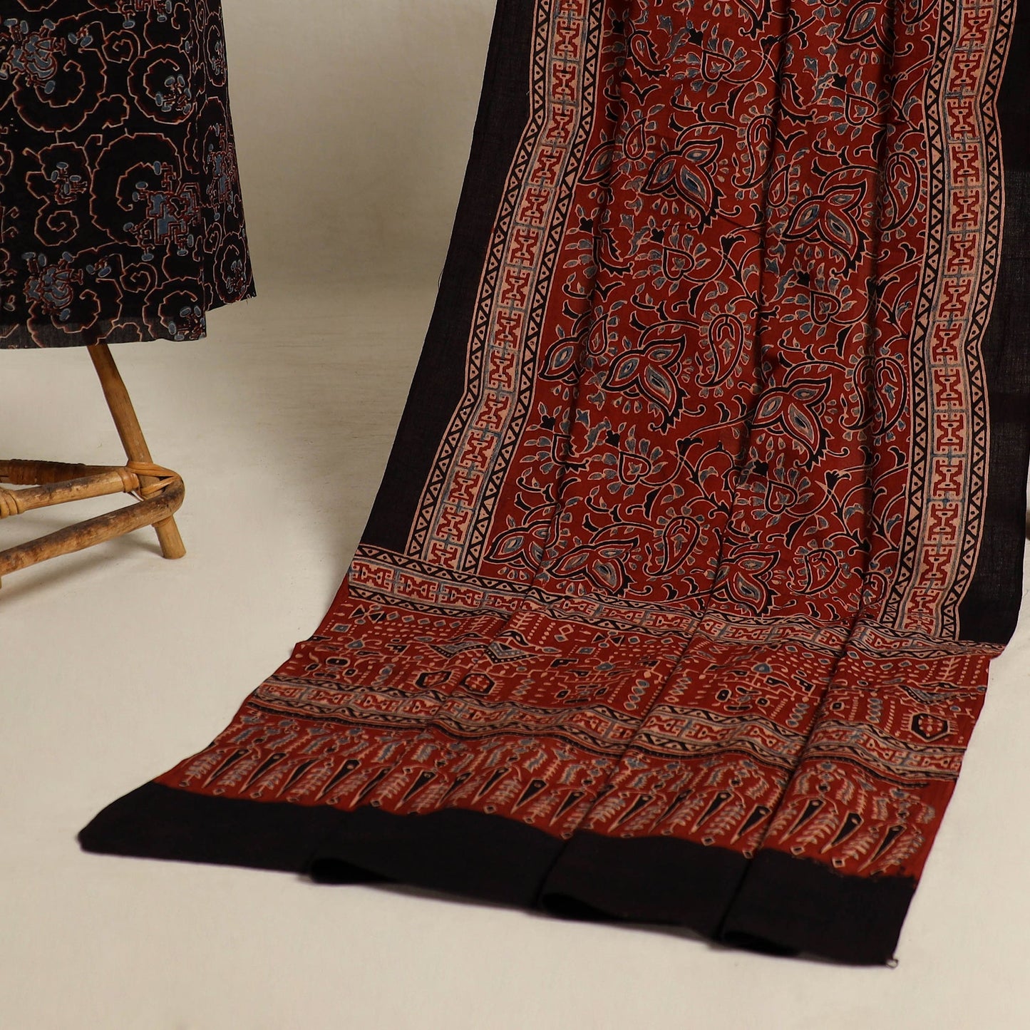 Black 2pc Block Print Natural Dyed Ajrakh Dress Material