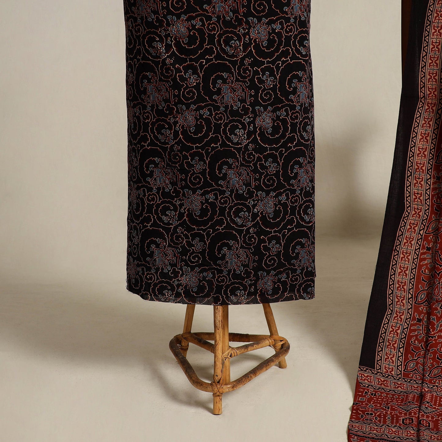 Black 2pc Block Print Natural Dyed Ajrakh Dress Material