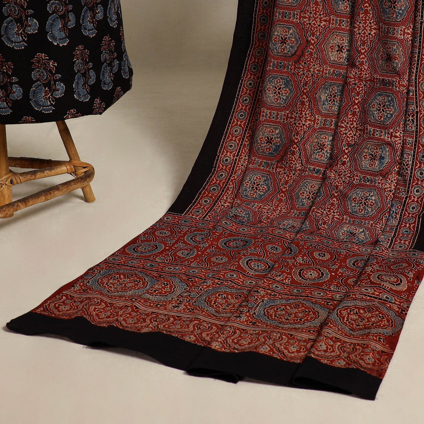 Black 2pc Block Print Natural Dyed Ajrakh Dress Material