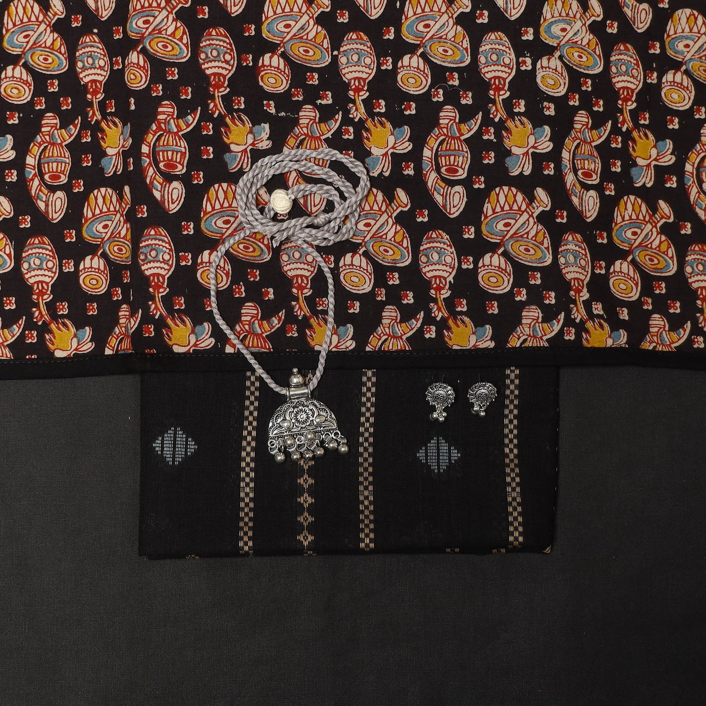 Black - 2pc cotton unstitched jacquard dress material