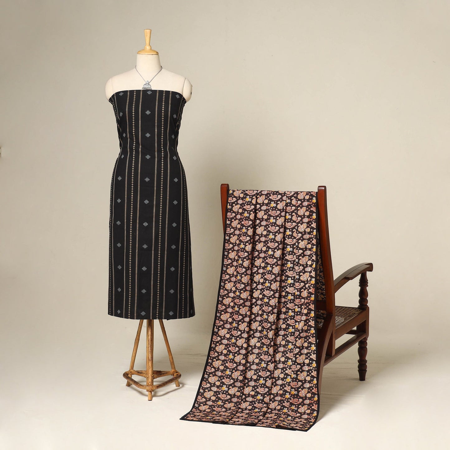 Black - 2pc cotton unstitched jacquard dress material