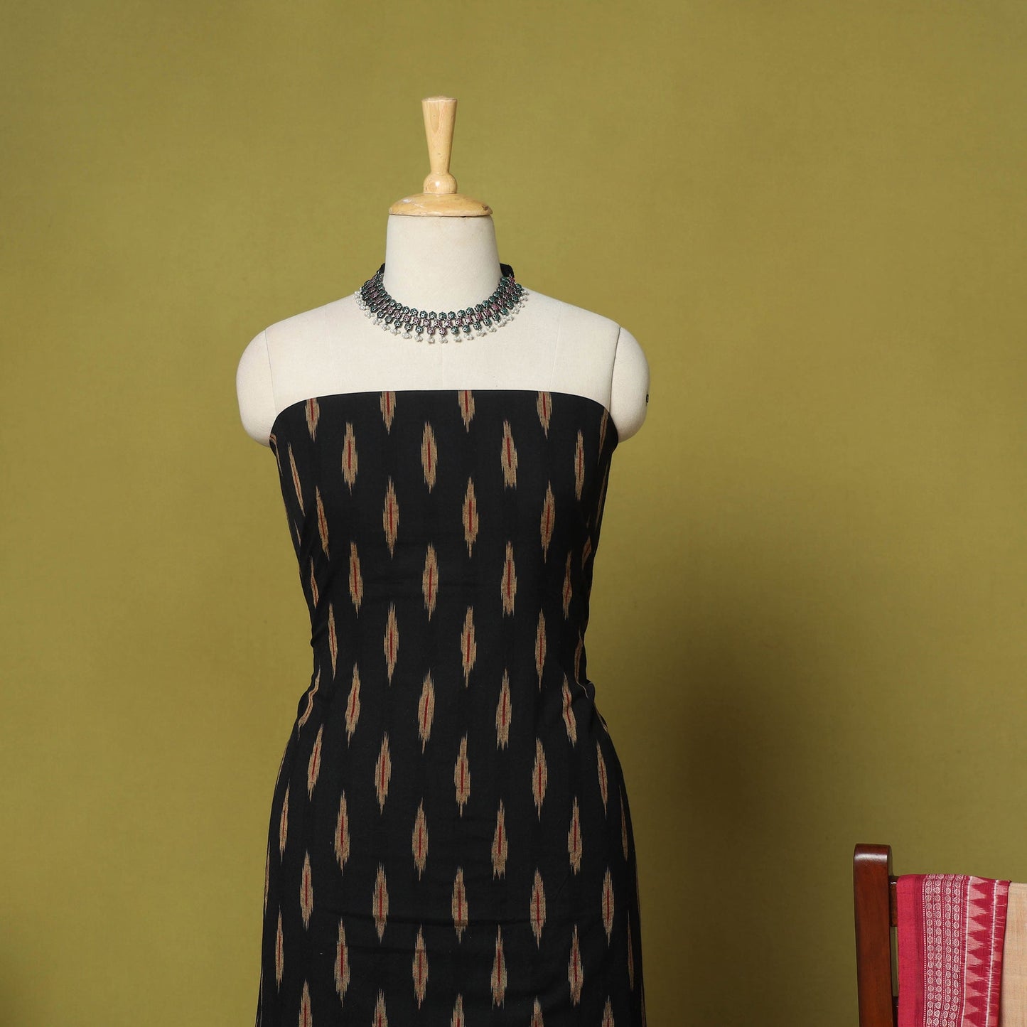 Black - 2pc cotton unstitched pochampally ikat dress