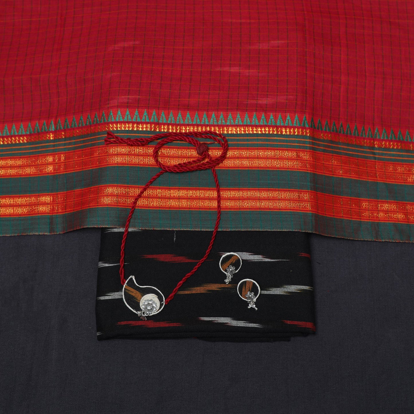 Black - 2pc cotton unstitched pochampally ikat dress