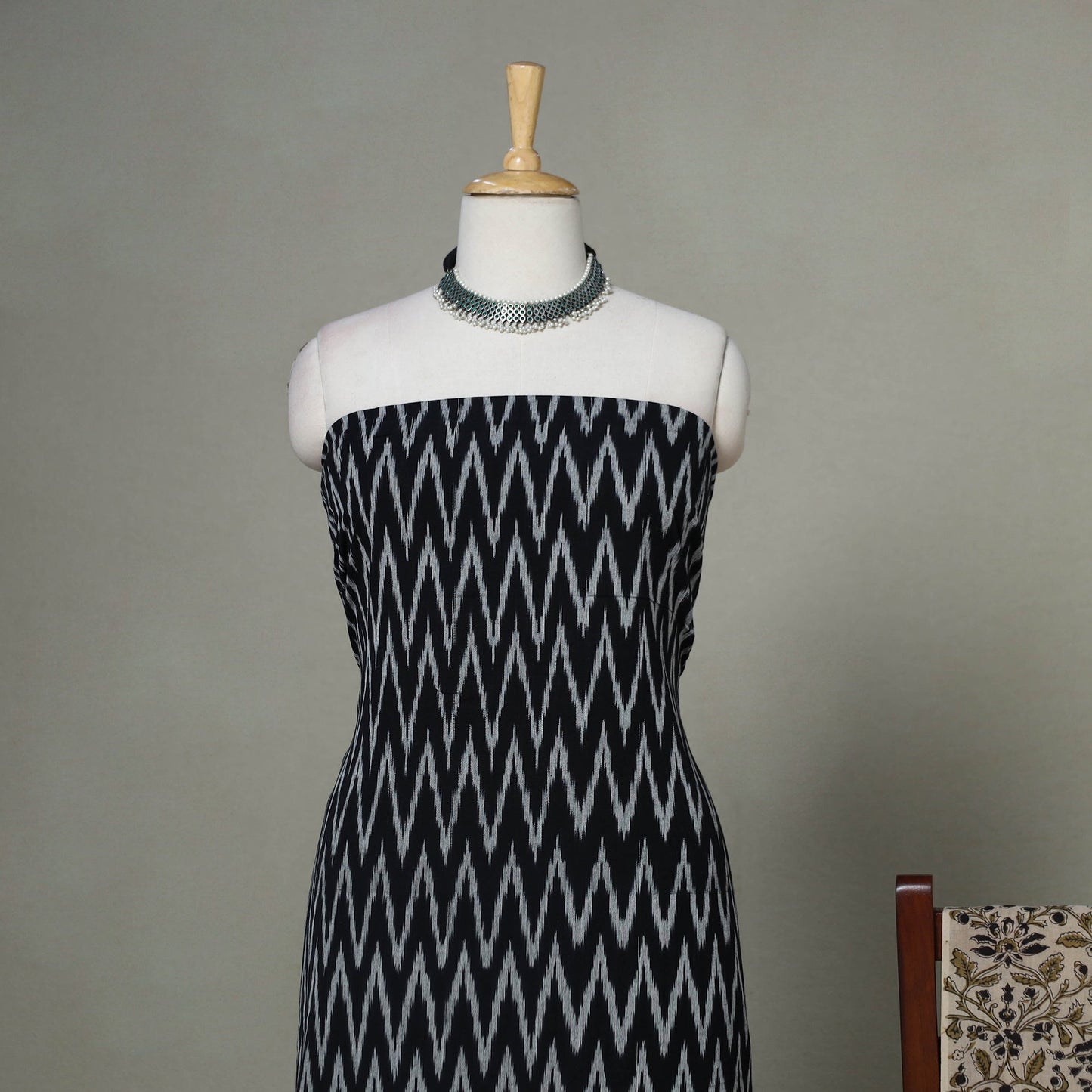 Black - 2pc unstitched cotton pochampally ikat dress