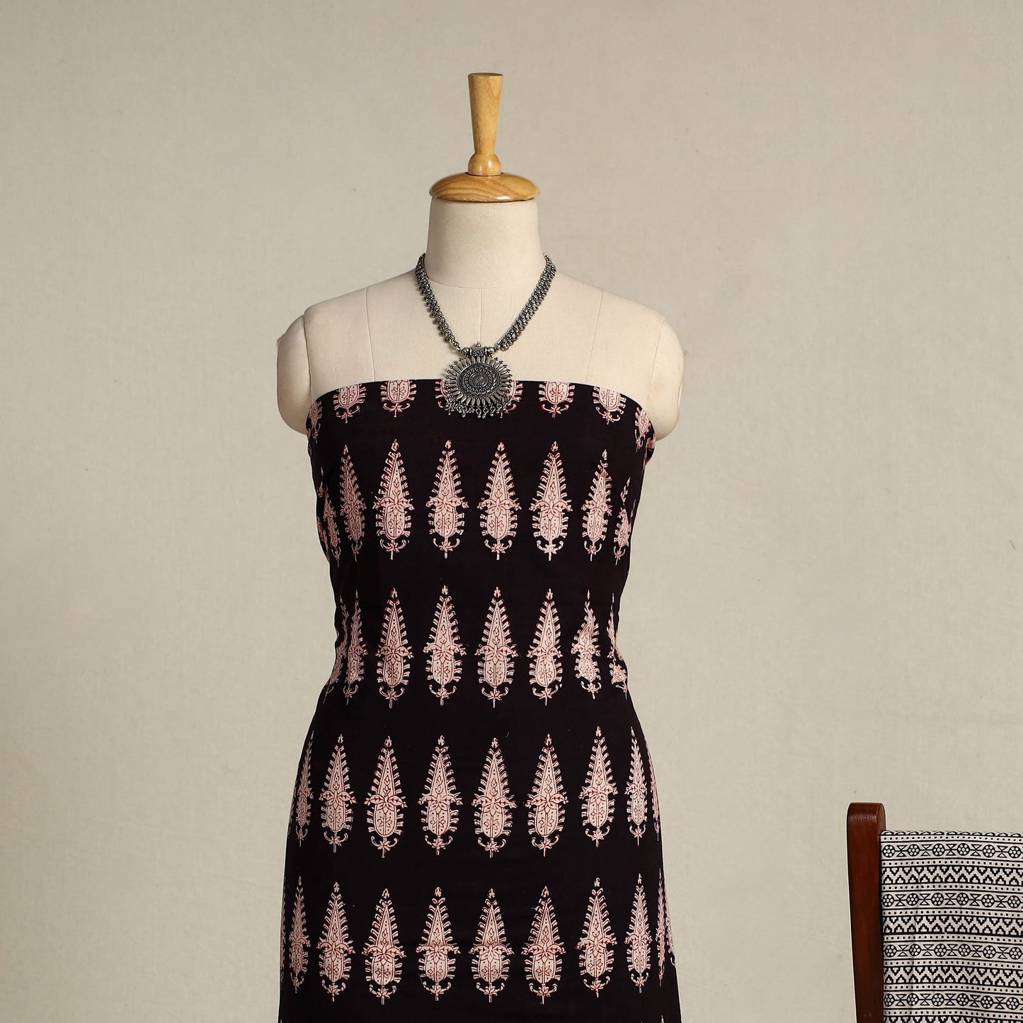Black 3pc Bagh Print Cotton Dress Material Set