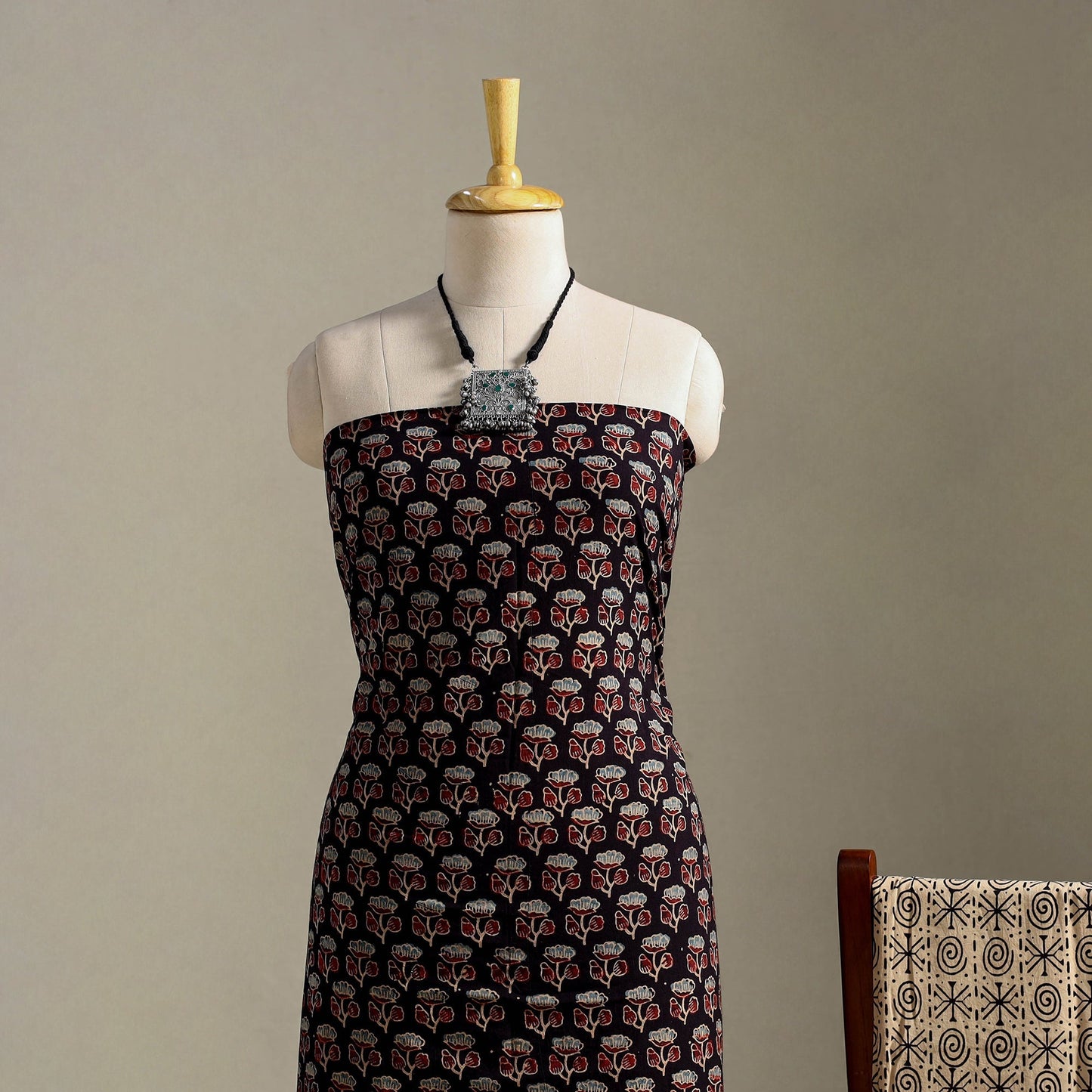 Black 3pc Block Print Cotton Ajrakh Dress Material