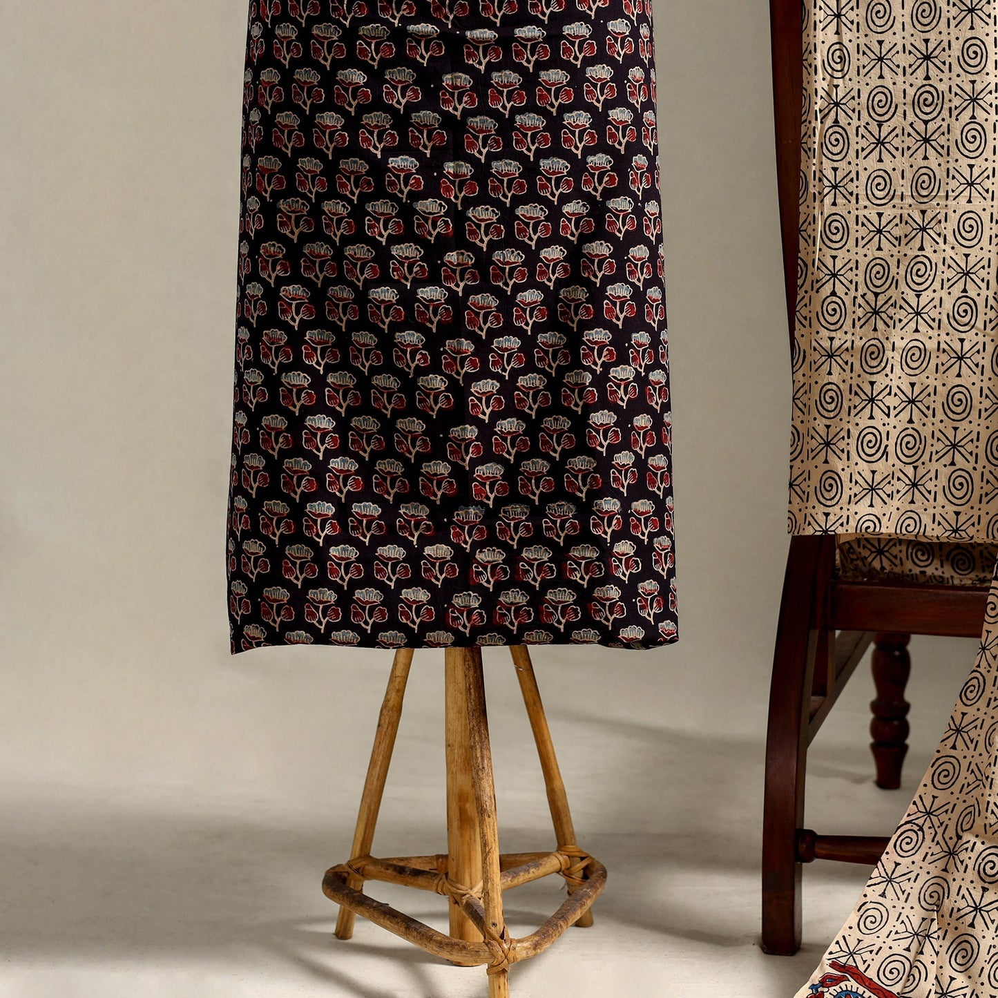 Black 3pc Block Print Cotton Ajrakh Dress Material