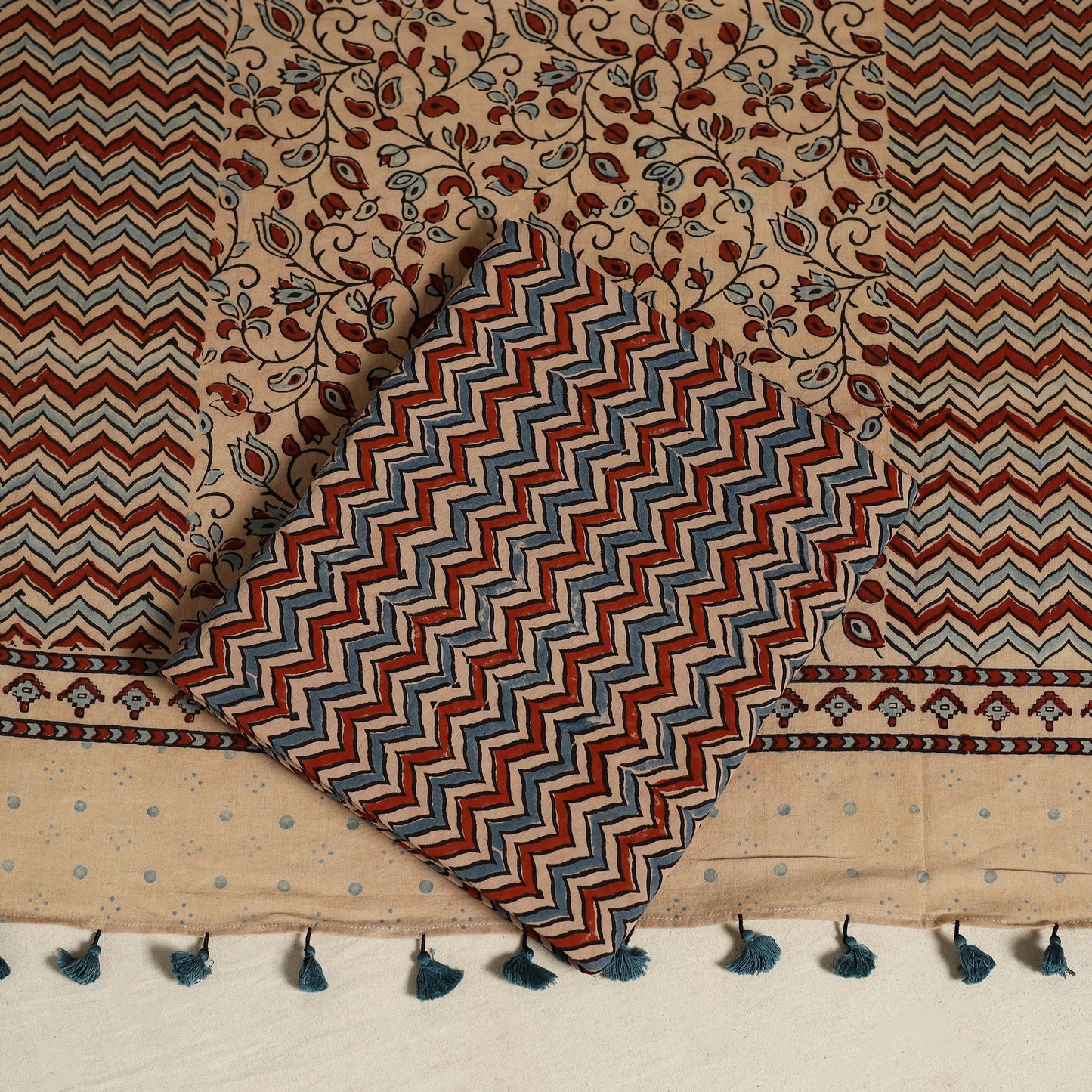Black 3pc Block Print Natural Dyed Ajrakh Dress Material