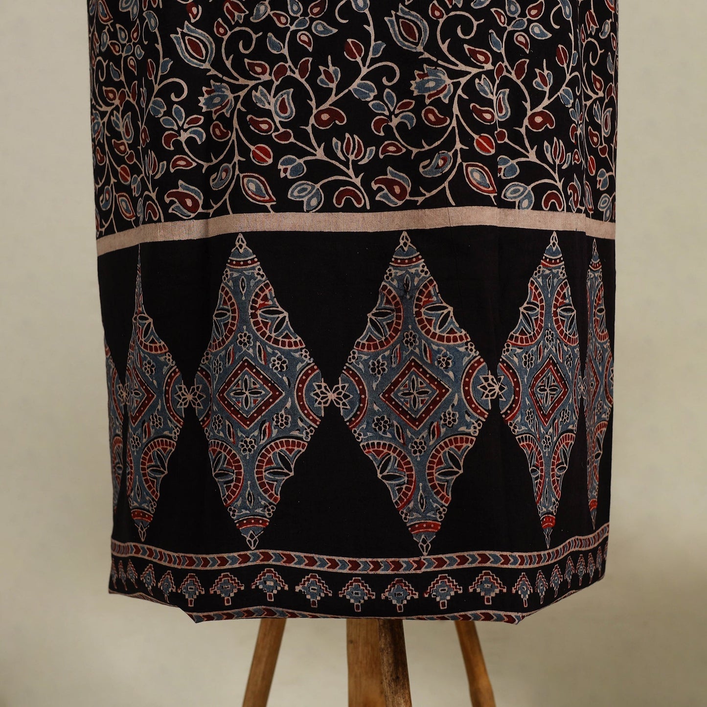 Black 3pc Block Print Natural Dyed Ajrakh Dress Material