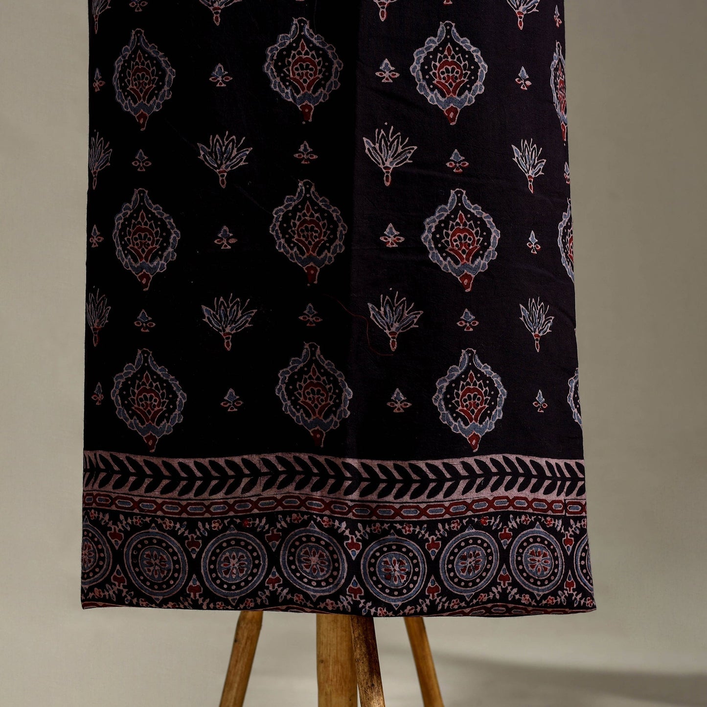 Black 3pc Block Print Natural Dyed Ajrakh Dress Material