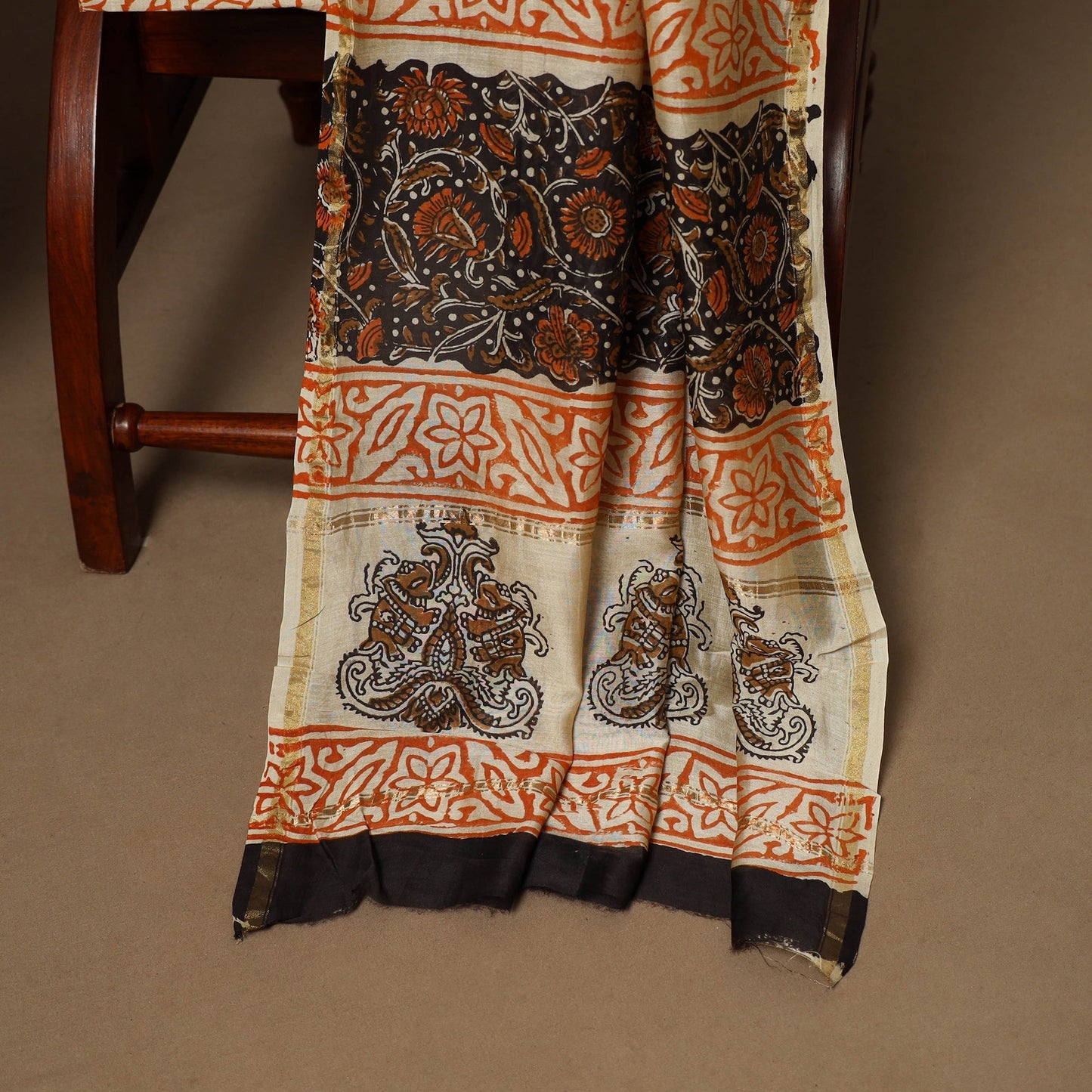 3pc chanderi silk unstitched hand bagru dress material 33