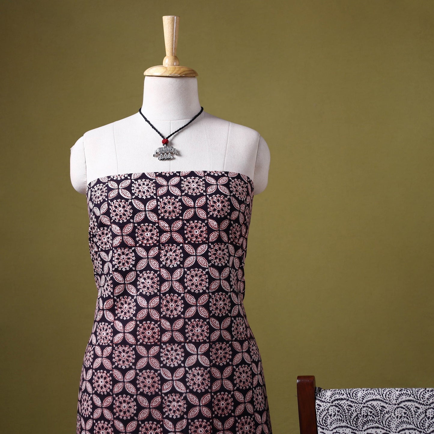 Black 3pc Cotton Bagh Print Dress Material with Jewellery Set