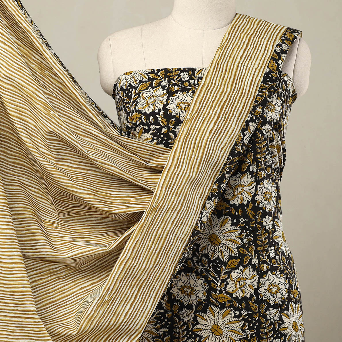 Black 3pc Cotton Bagru Print Kurta with Sanganeri Dupatta