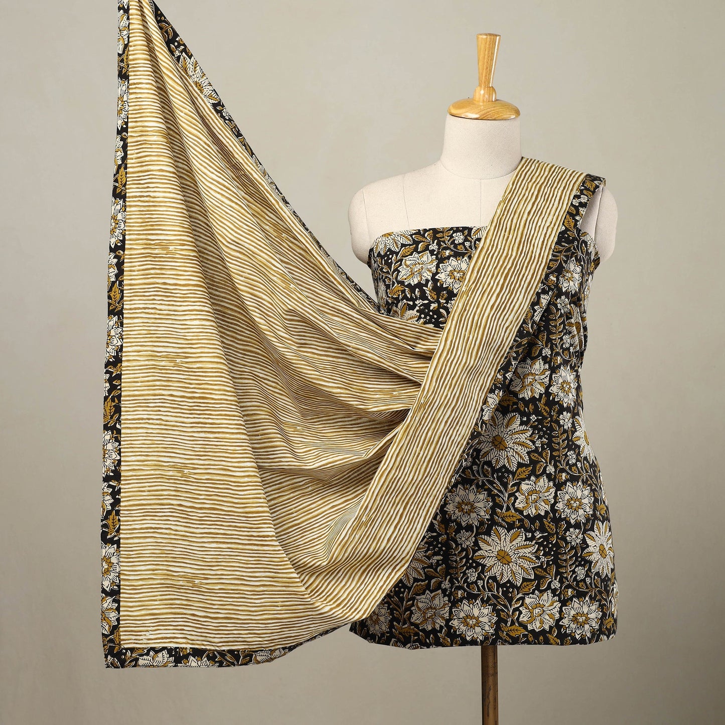 Black 3pc Cotton Bagru Print Kurta with Sanganeri Dupatta
