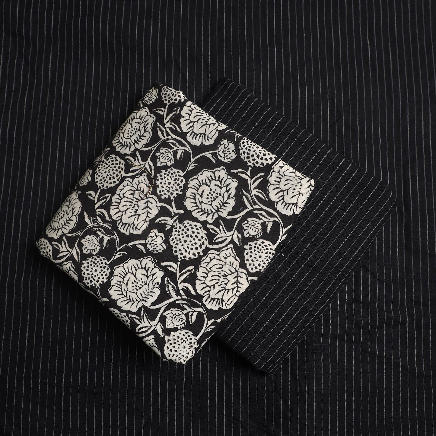 Black 3pc Cotton Jahota Print Kurta with Jacquard Dupatta