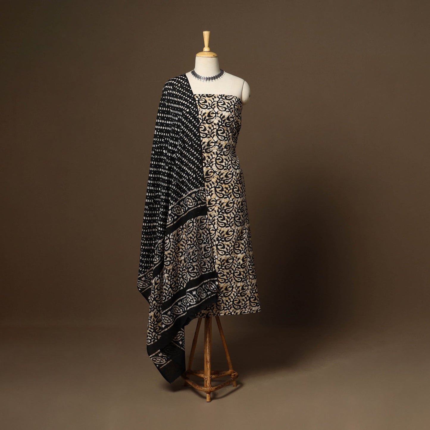 Black - 3pc cotton unstitched kutch batik dress material 10