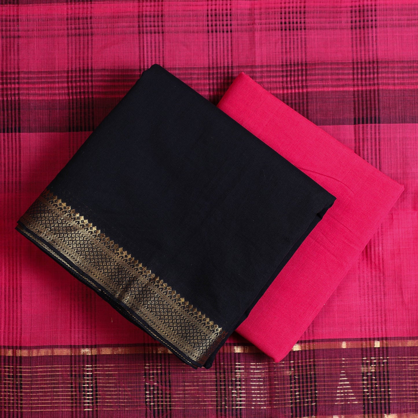Black 3pc Handloom Cotton Mangalagiri Dress Material