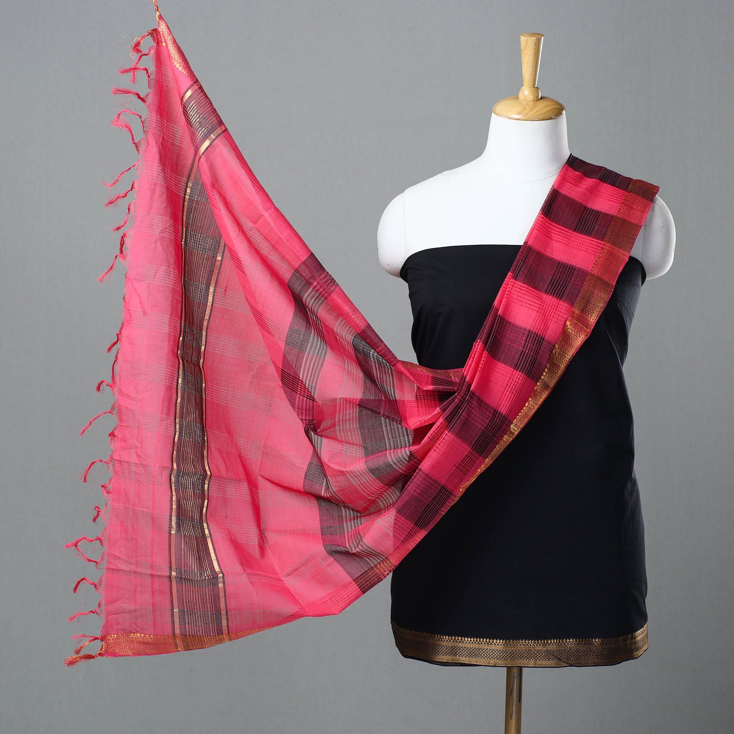 Black 3pc Handloom Cotton Mangalagiri Dress Material