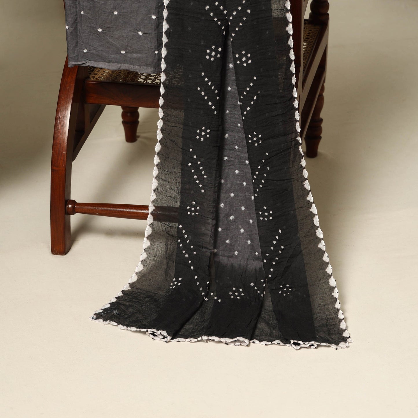 Black - 3pc kutch tie-dye satin cotton unstitched bandhani