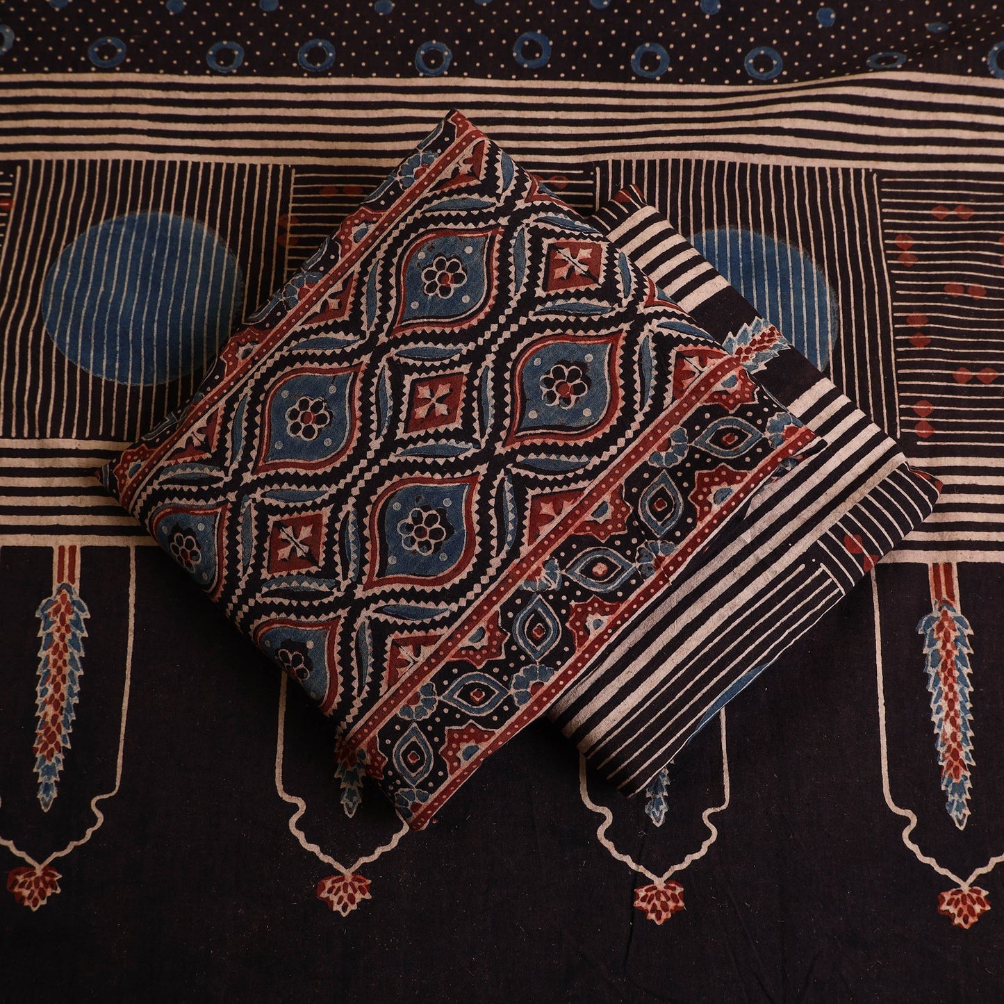 Buy 3pc Black Block Print Cotton Ajrakh Dress Material