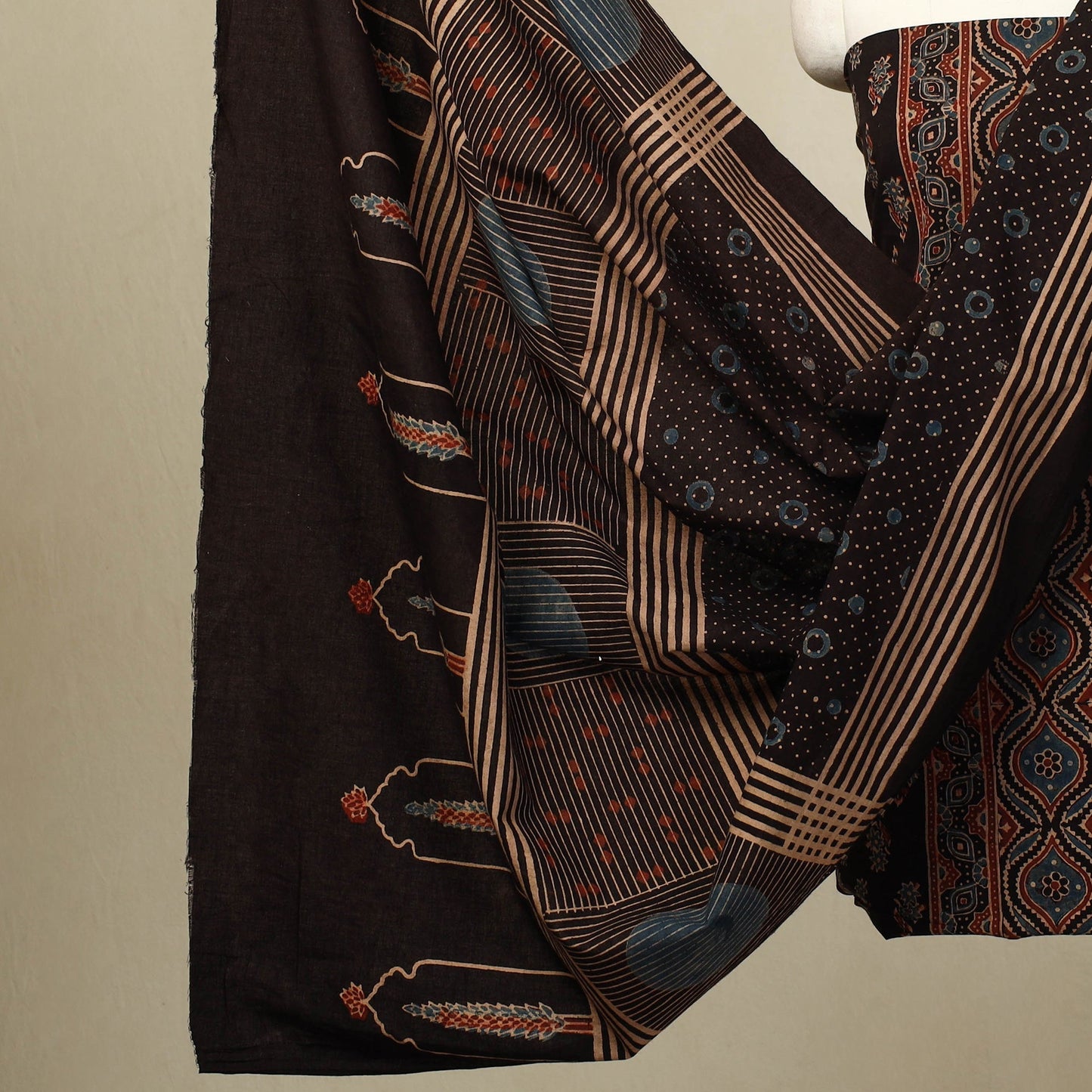 Buy 3pc Black Block Print Cotton Ajrakh Dress Material