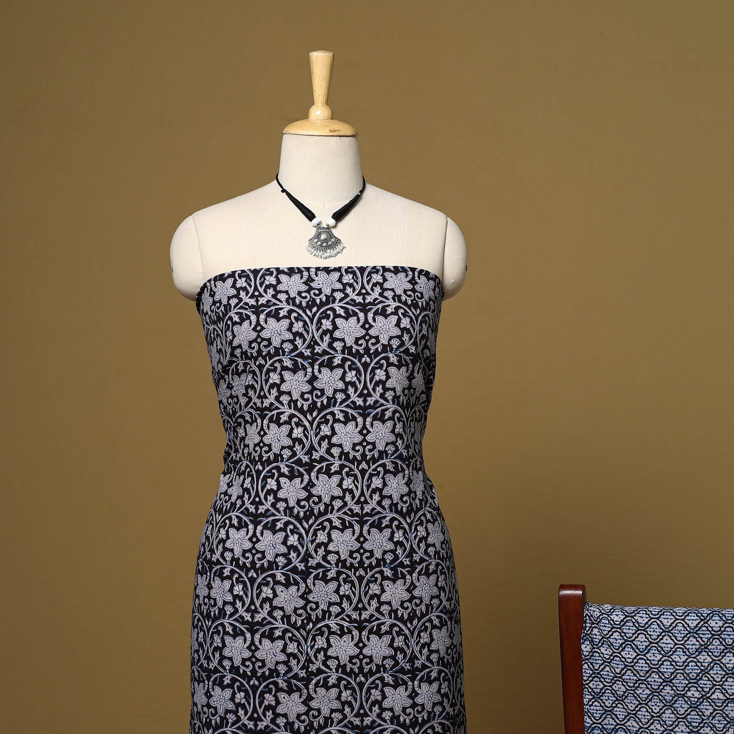 Black - 3pc natural dyed cotton unstitched bagh dress