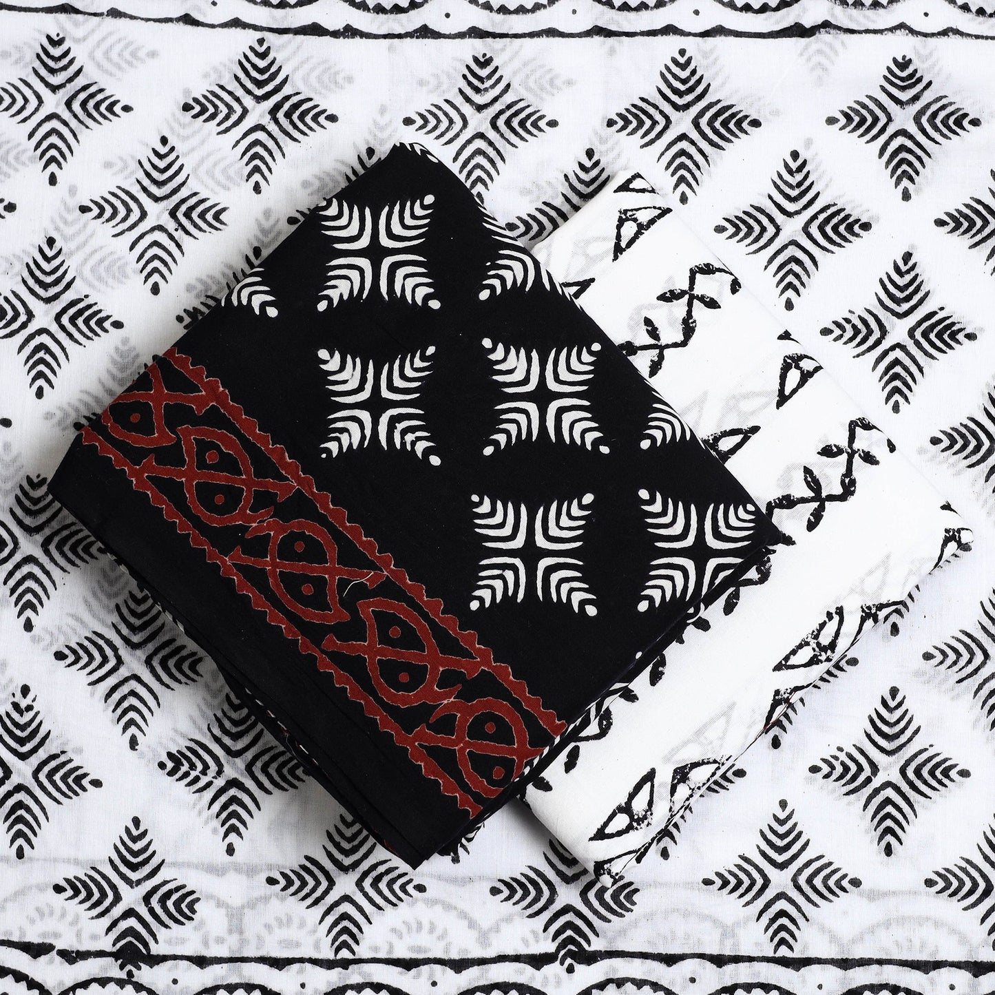 Buy Black 3pc Sanganeri Block Print Cotton Dress Material