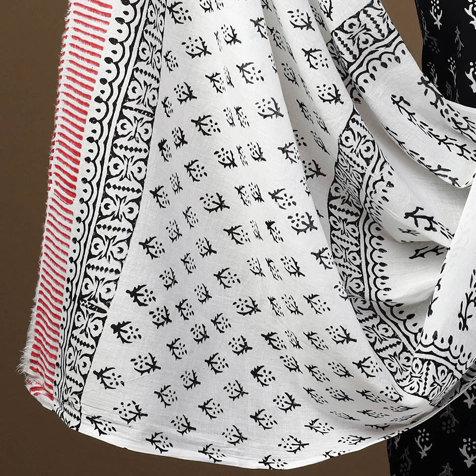 Buy Black 3pc Sanganeri Block Print Cotton Dress Material