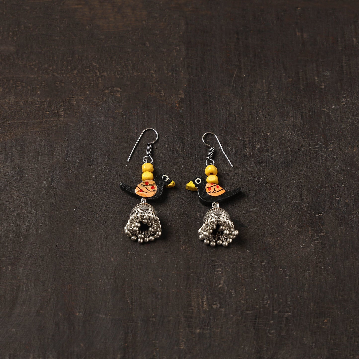 Black - aaradhya german silver jhumki earrings with wooden