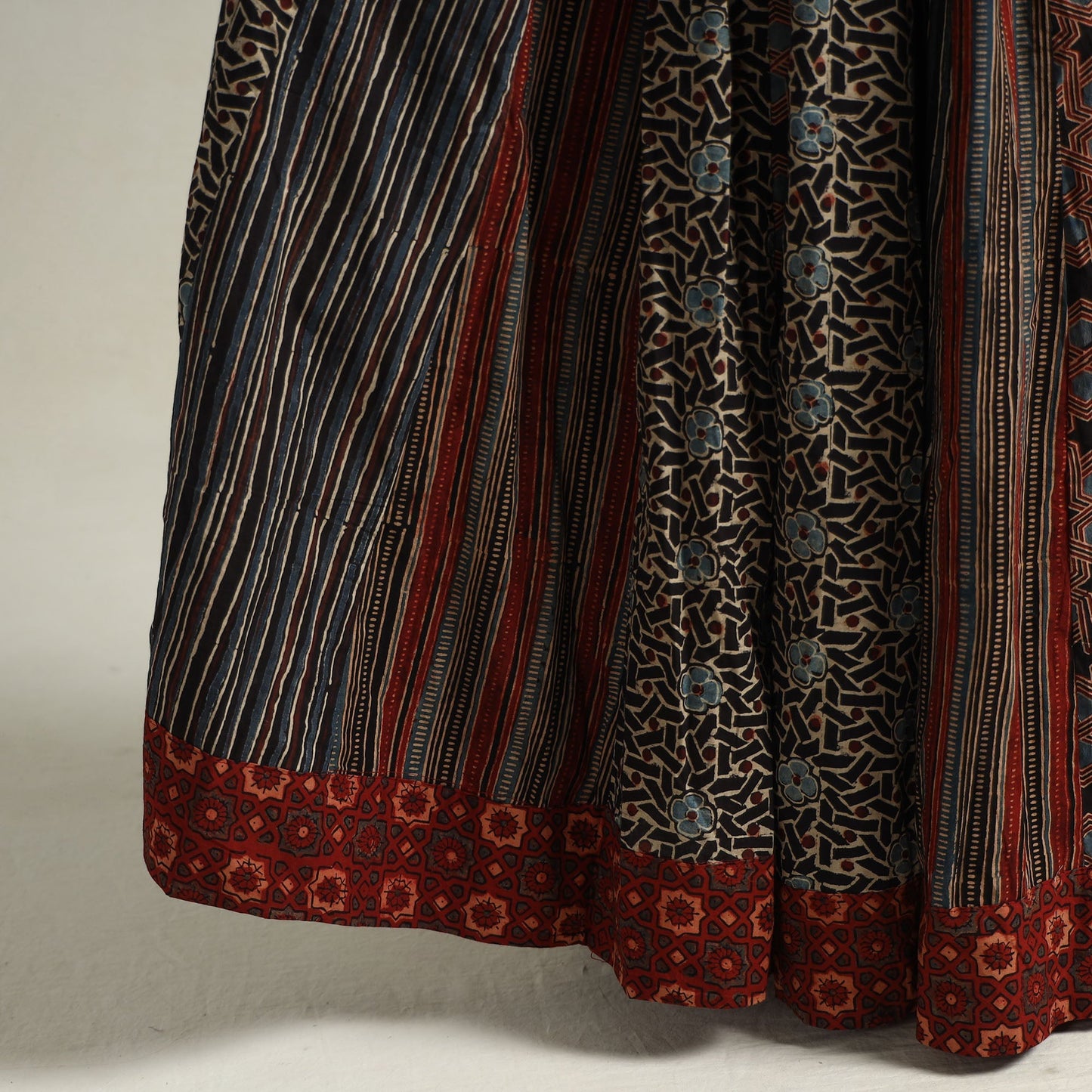 Ajrakh Block Printed 24 Kali Patchwork Cotton Long Skirt 08