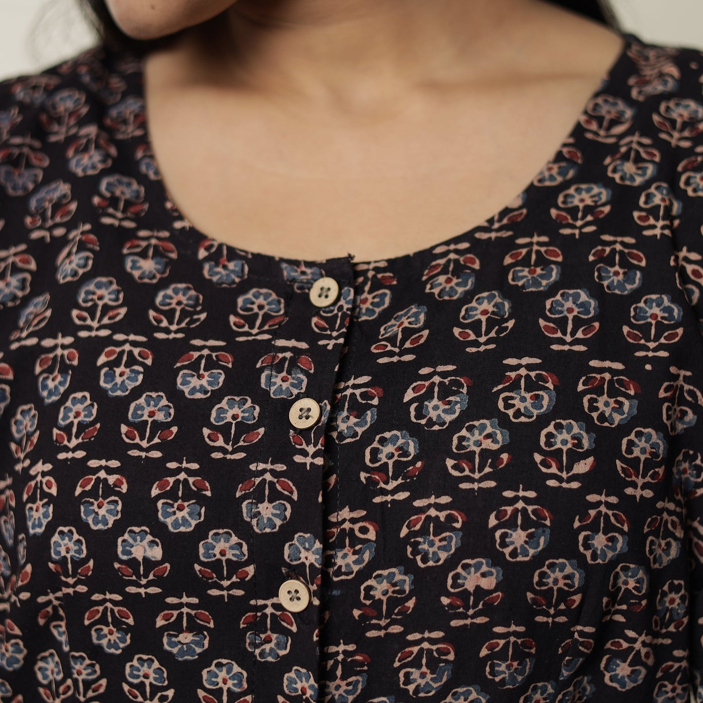 Ajrakh Block Printed Cotton Flared Kurta for Women