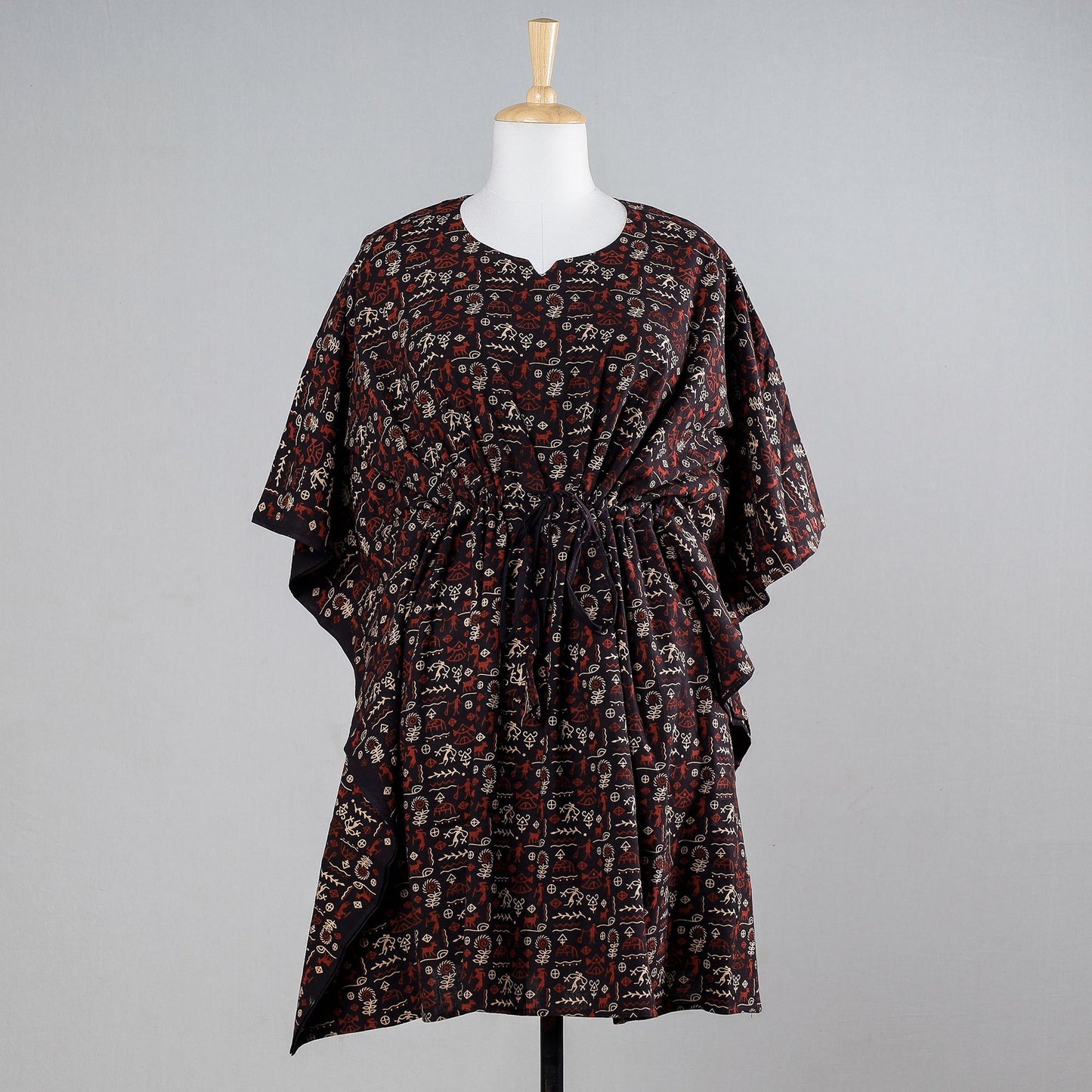 Ajrakh Block Printed Cotton Kaftan with Tie-Up Waist