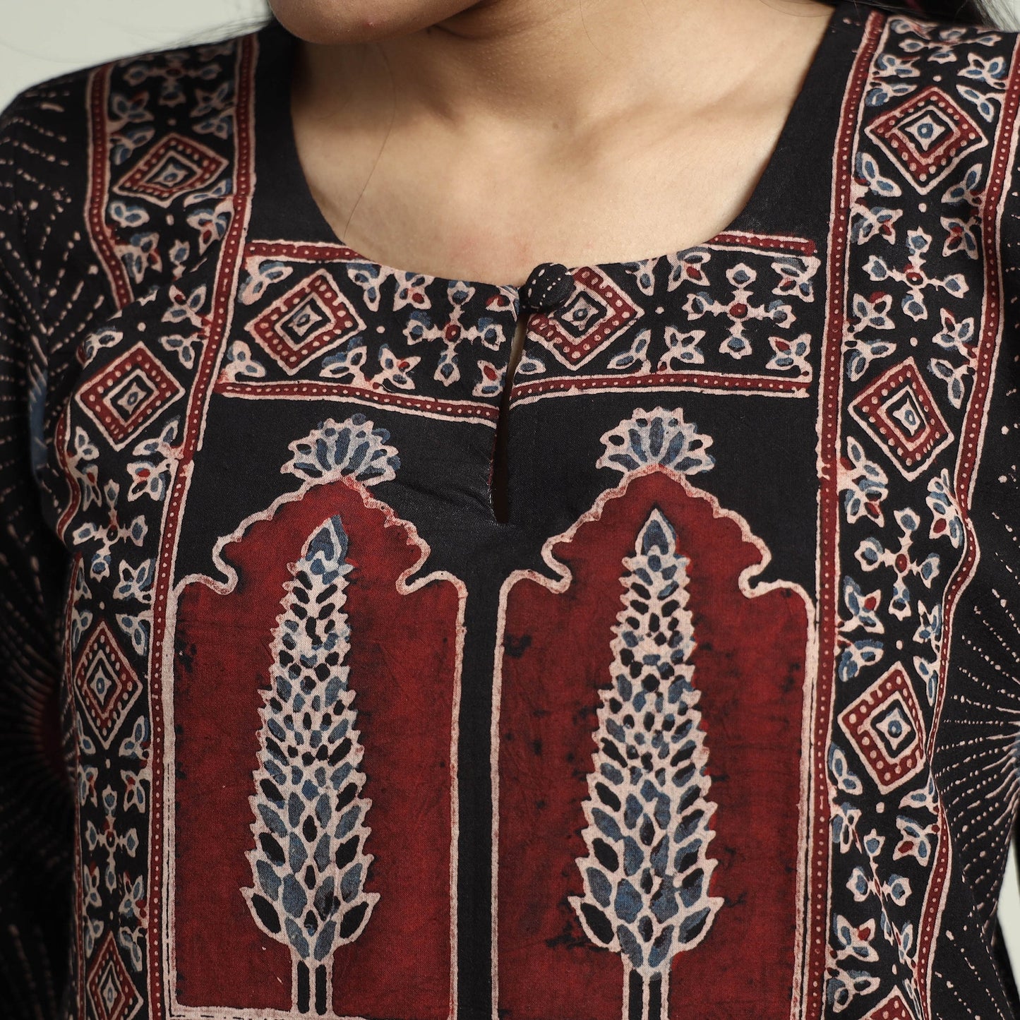 Ajrakh Block Printed Cotton Kurta With Palazzo & Dupatta Set Online at iTokri.com