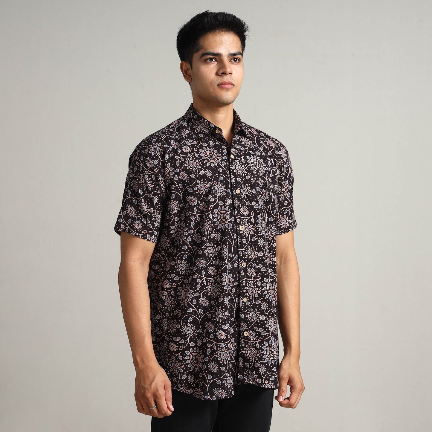 Buy Ajrakh Block Printed Cotton Men Half Sleeve Shirt 01 Online at iTokri.com