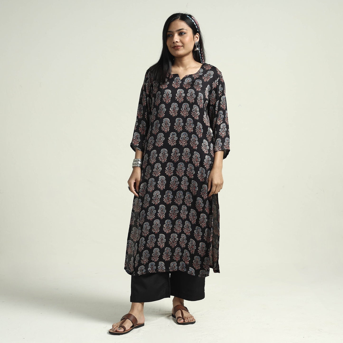 Ajrakh Block Printed Modal Silk Kurta with Palazzo Set