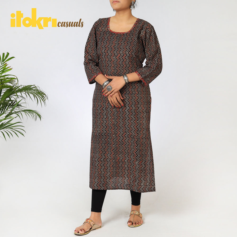 iTokri Casuals - Ajrakh Block Print Cotton Long Kurta