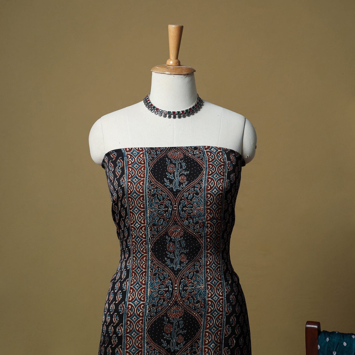 Ajrakh hand block print with bandhani modal silk natural
